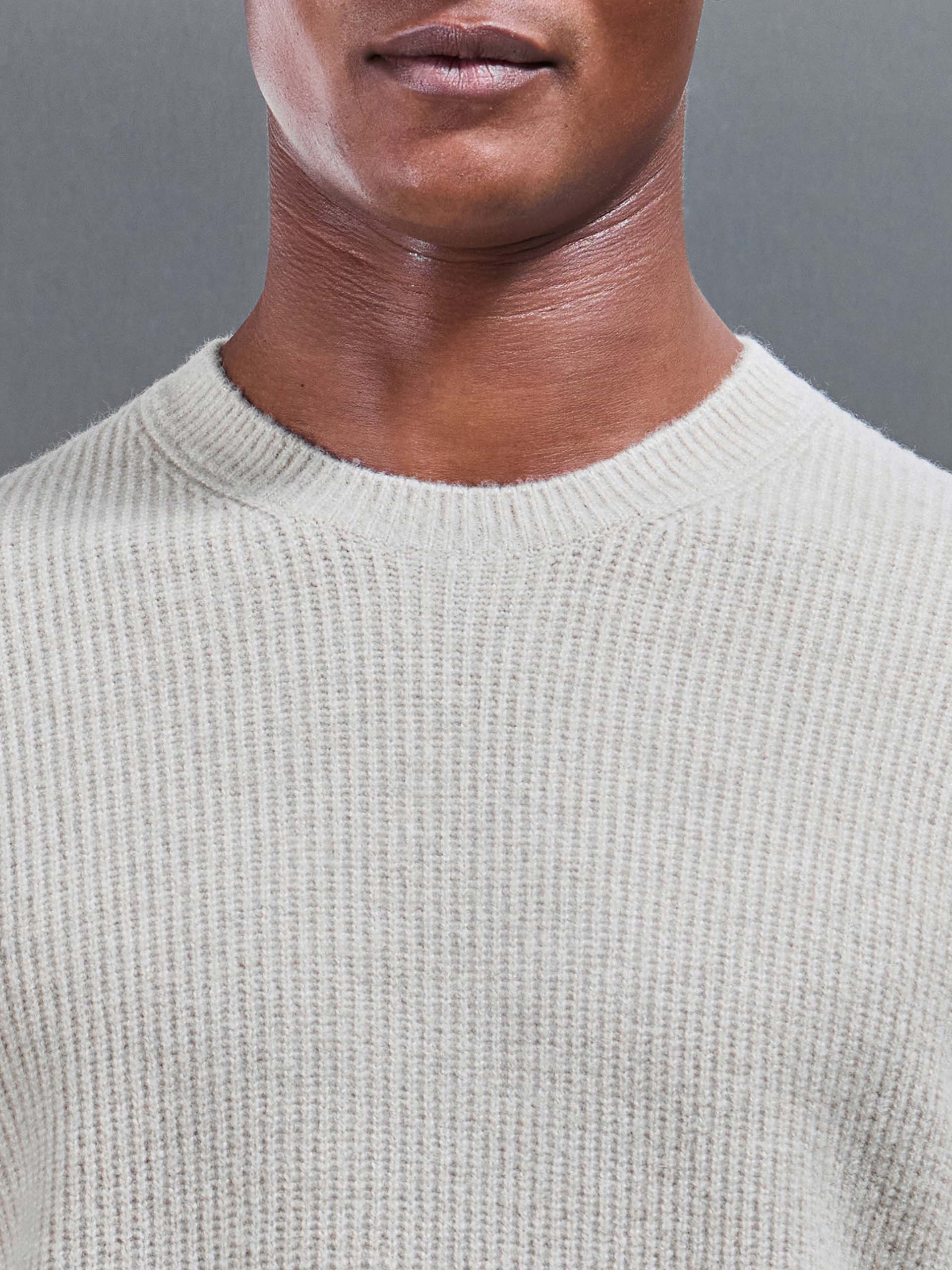 Mens Cosy Knitted Sweatshirt in Stone