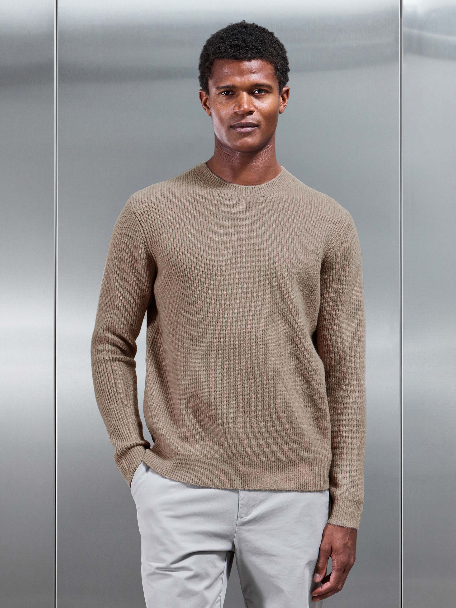 Mens Cosy Knitted Sweatshirt in Taupe