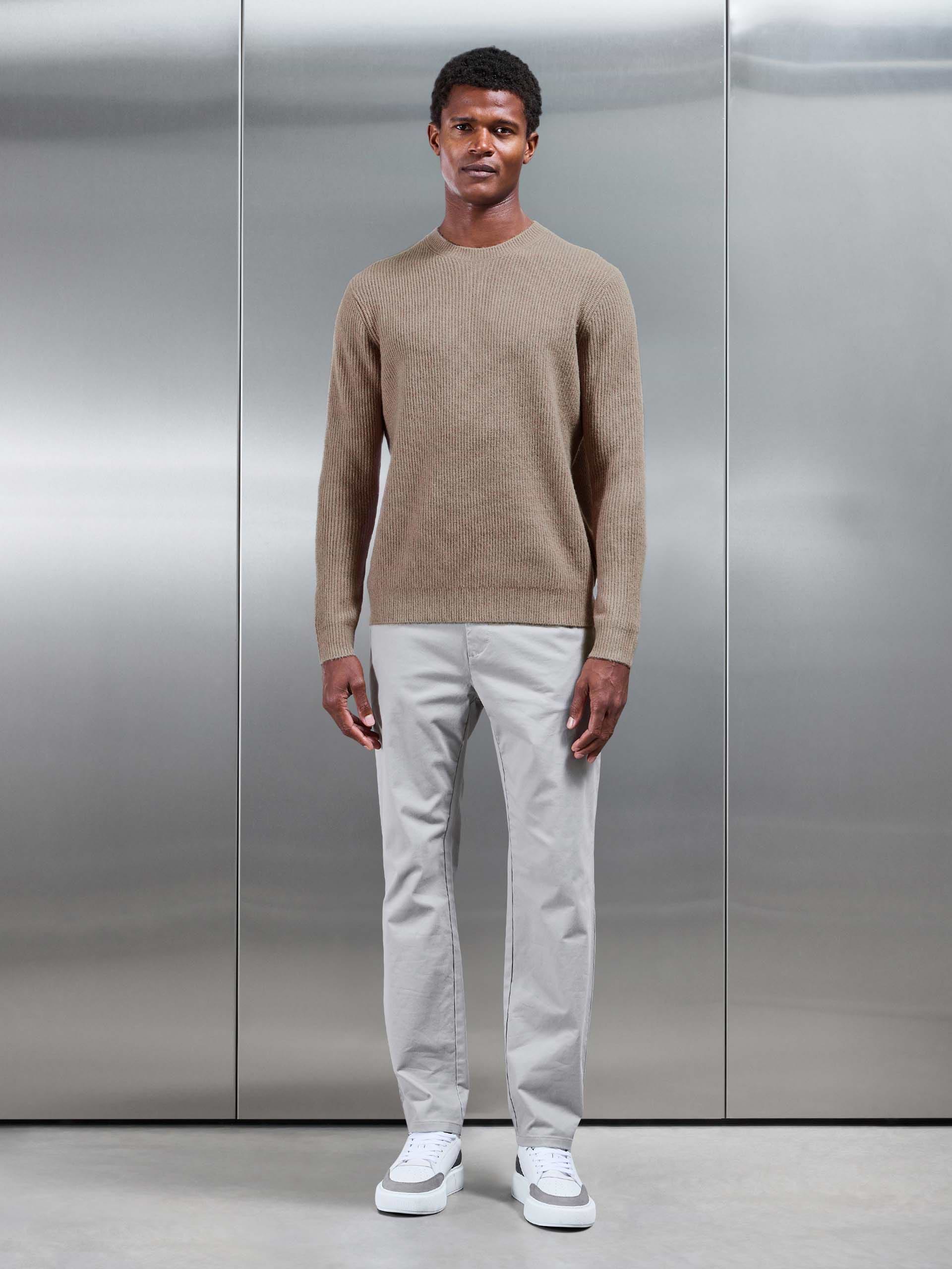 Mens Cosy Knitted Sweatshirt in Taupe