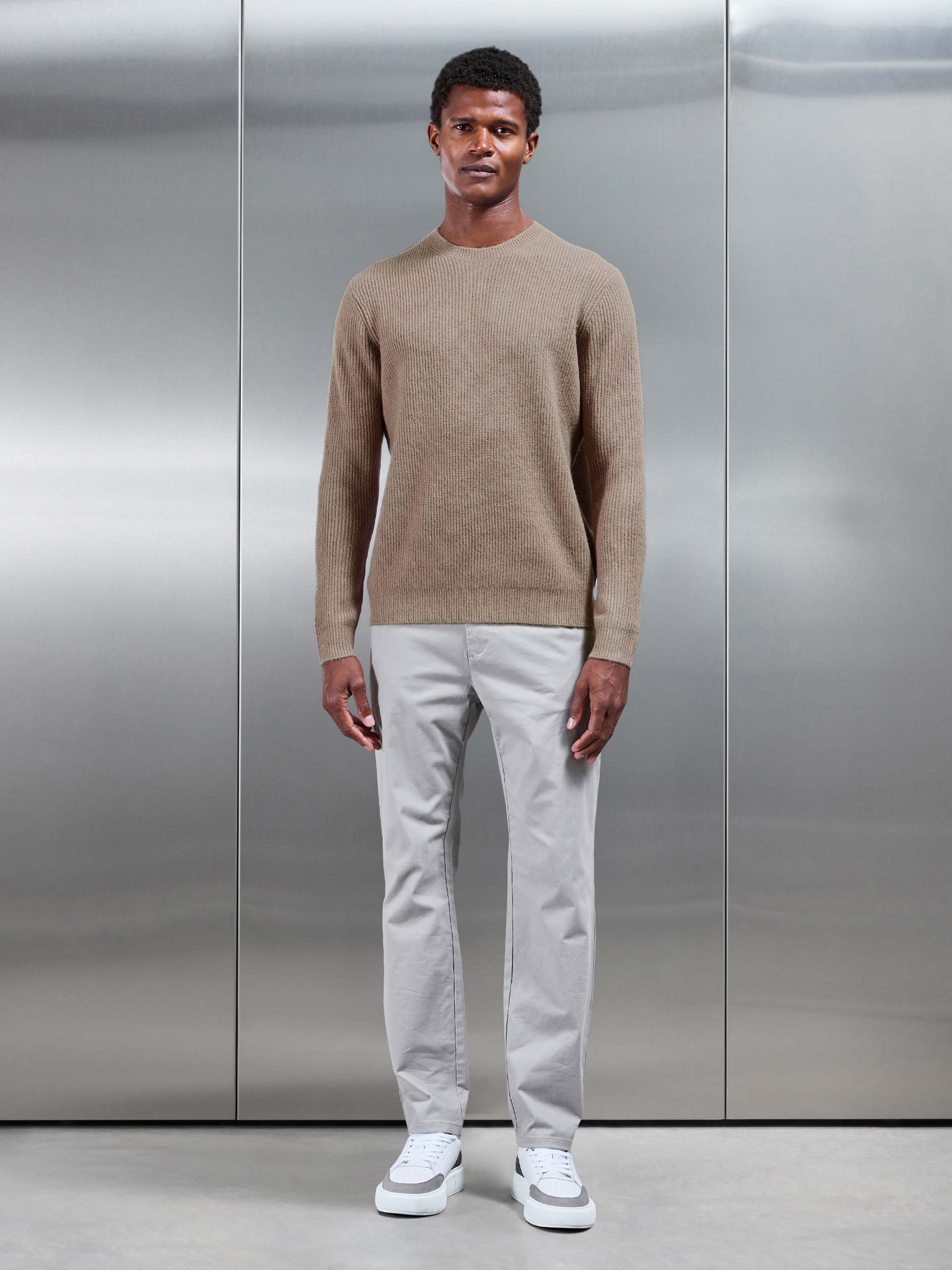 Mens Cosy Knitted Sweatshirt in Taupe