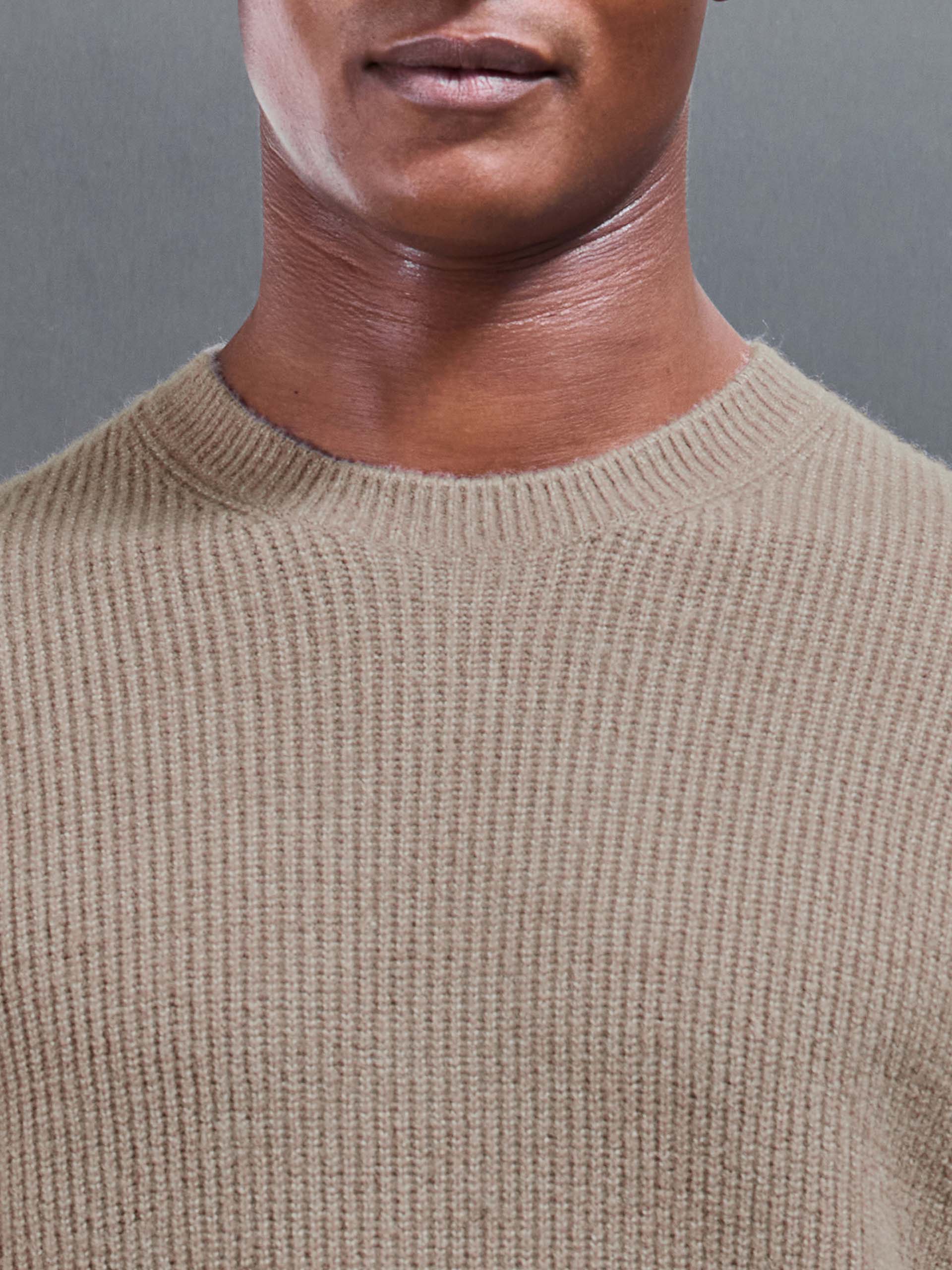 Mens Cosy Knitted Sweatshirt in Taupe