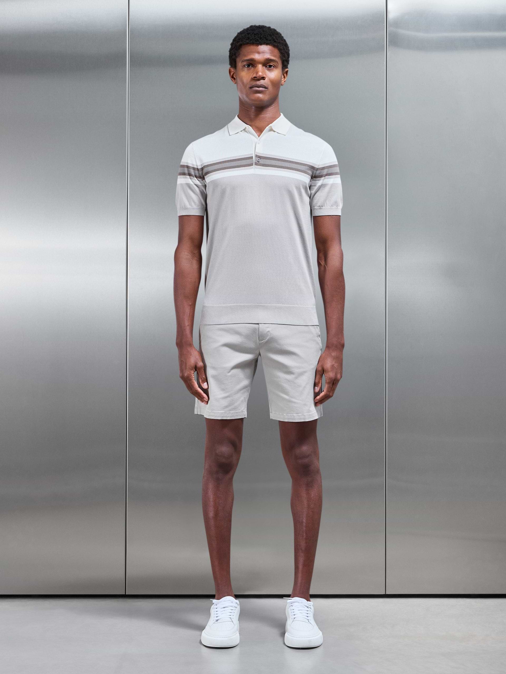 Mens Cotton And Silk Colour Block Button Polo Shirt in Taupe