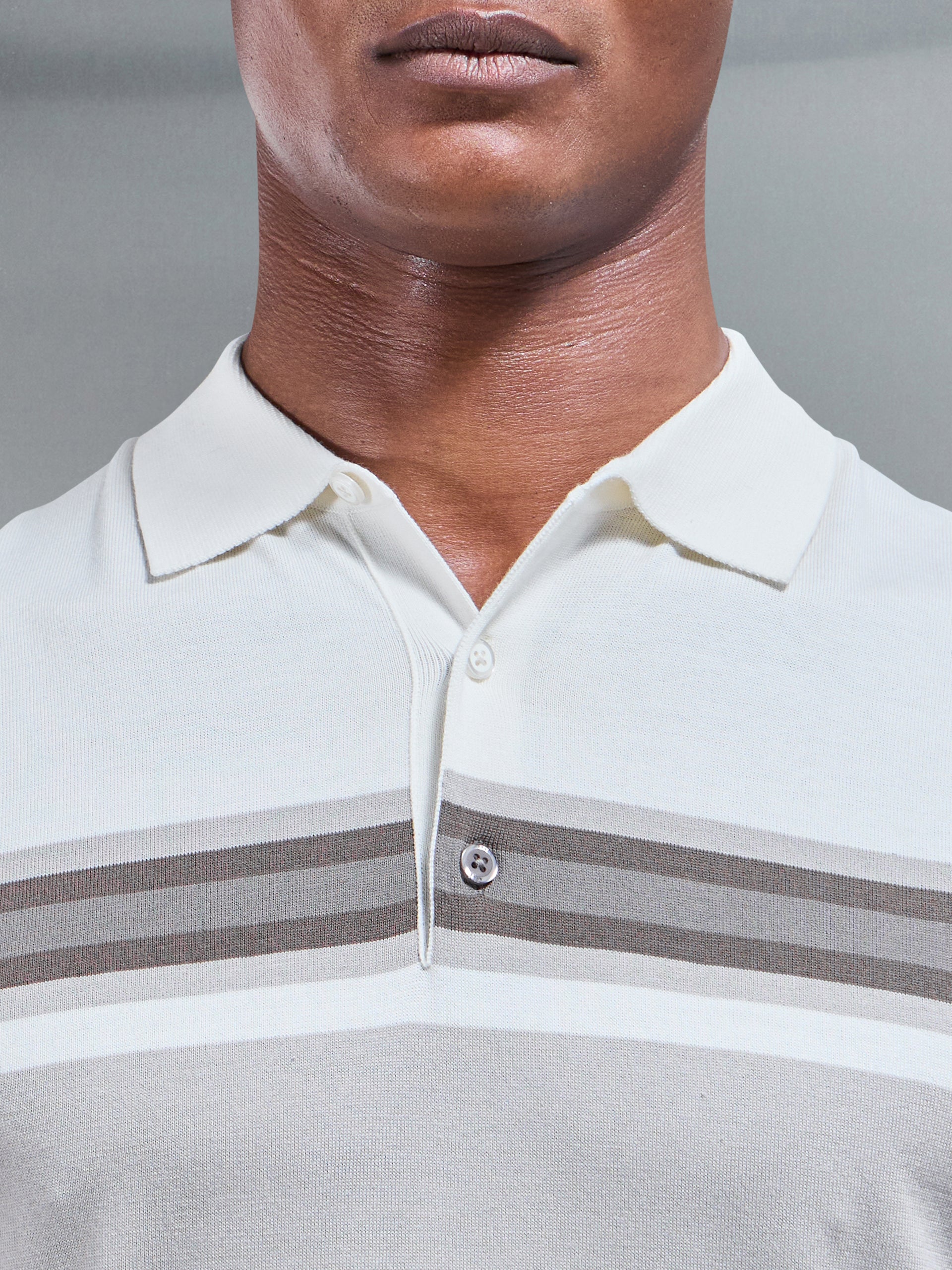Mens Cotton And Silk Colour Block Button Polo Shirt in Taupe