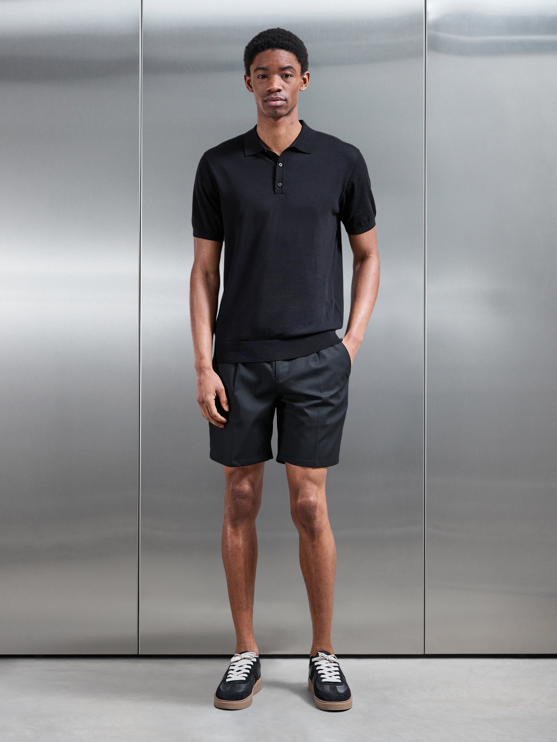 Mens Cotton and Silk Polo Shirt in Black