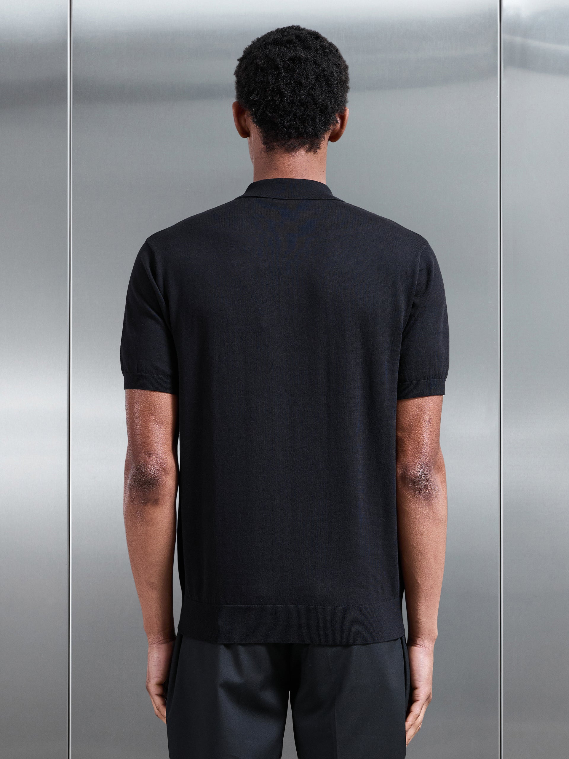 Mens Cotton and Silk Polo Shirt in Black