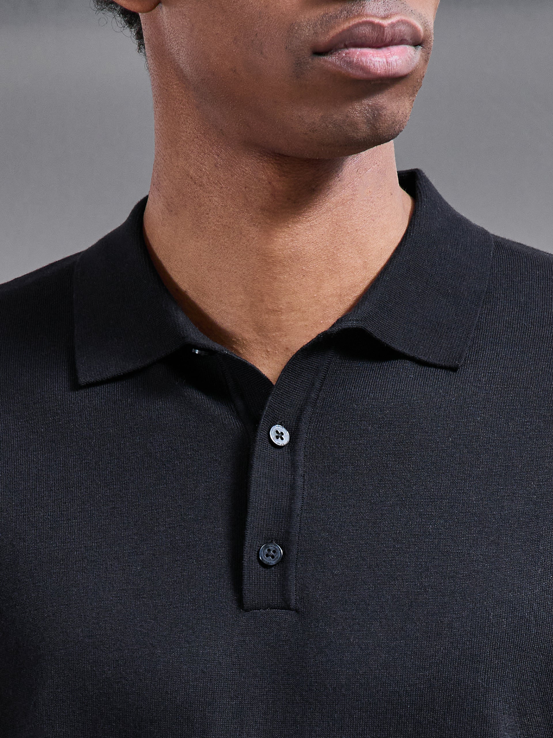 Mens Cotton and Silk Polo Shirt in Black