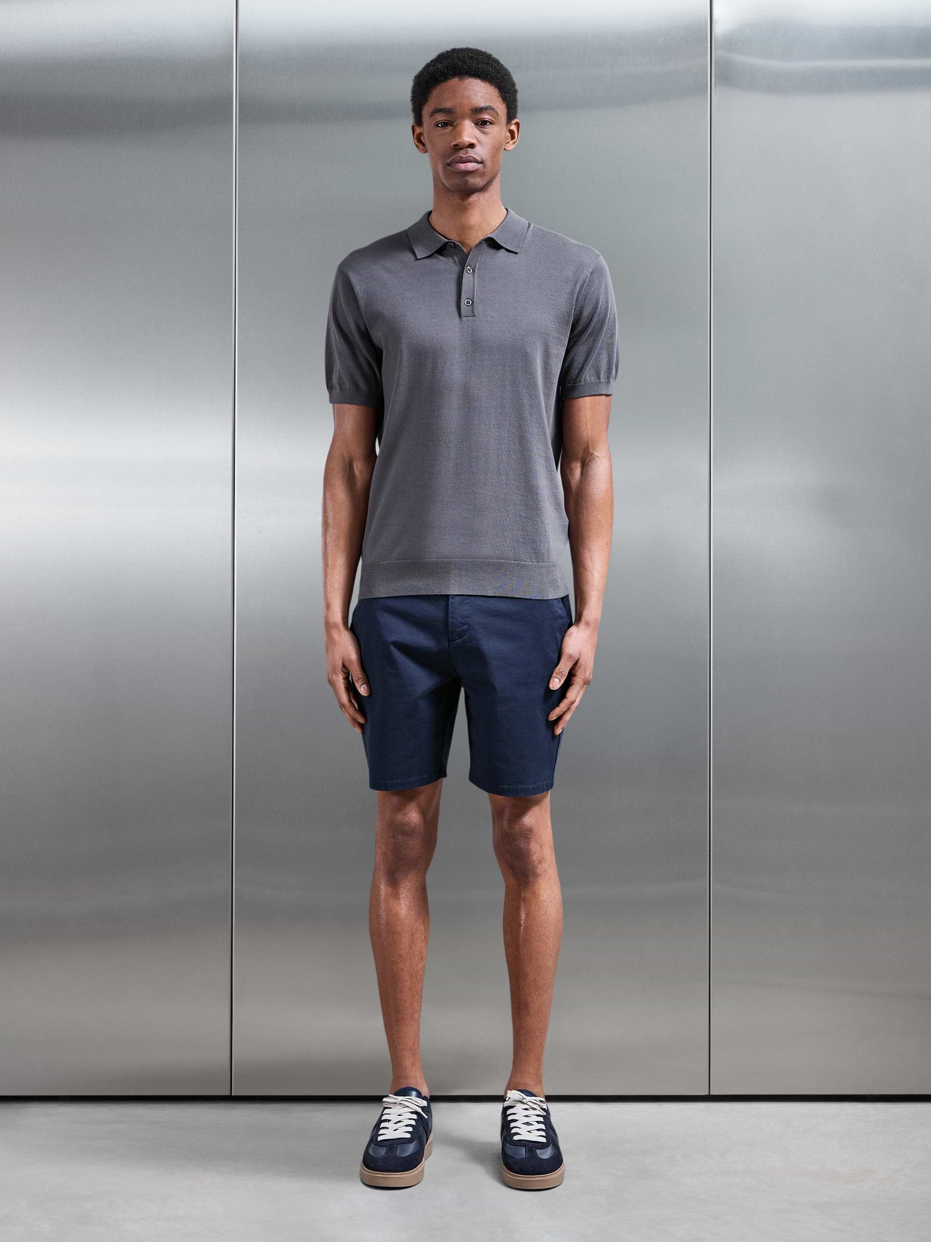 Mens Cotton and Silk Polo Shirt in Grey