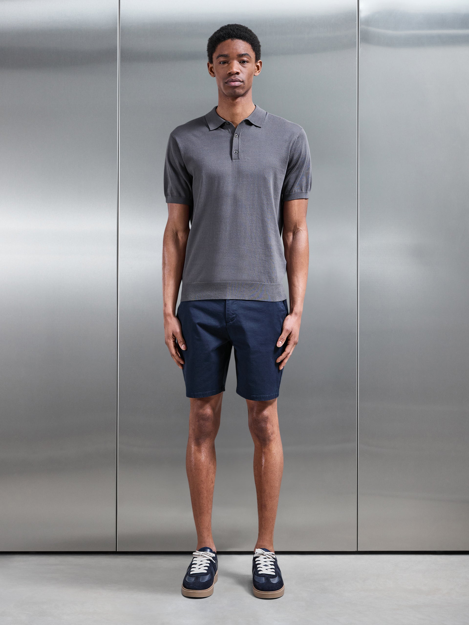 Mens Cotton and Silk Polo Shirt in Grey