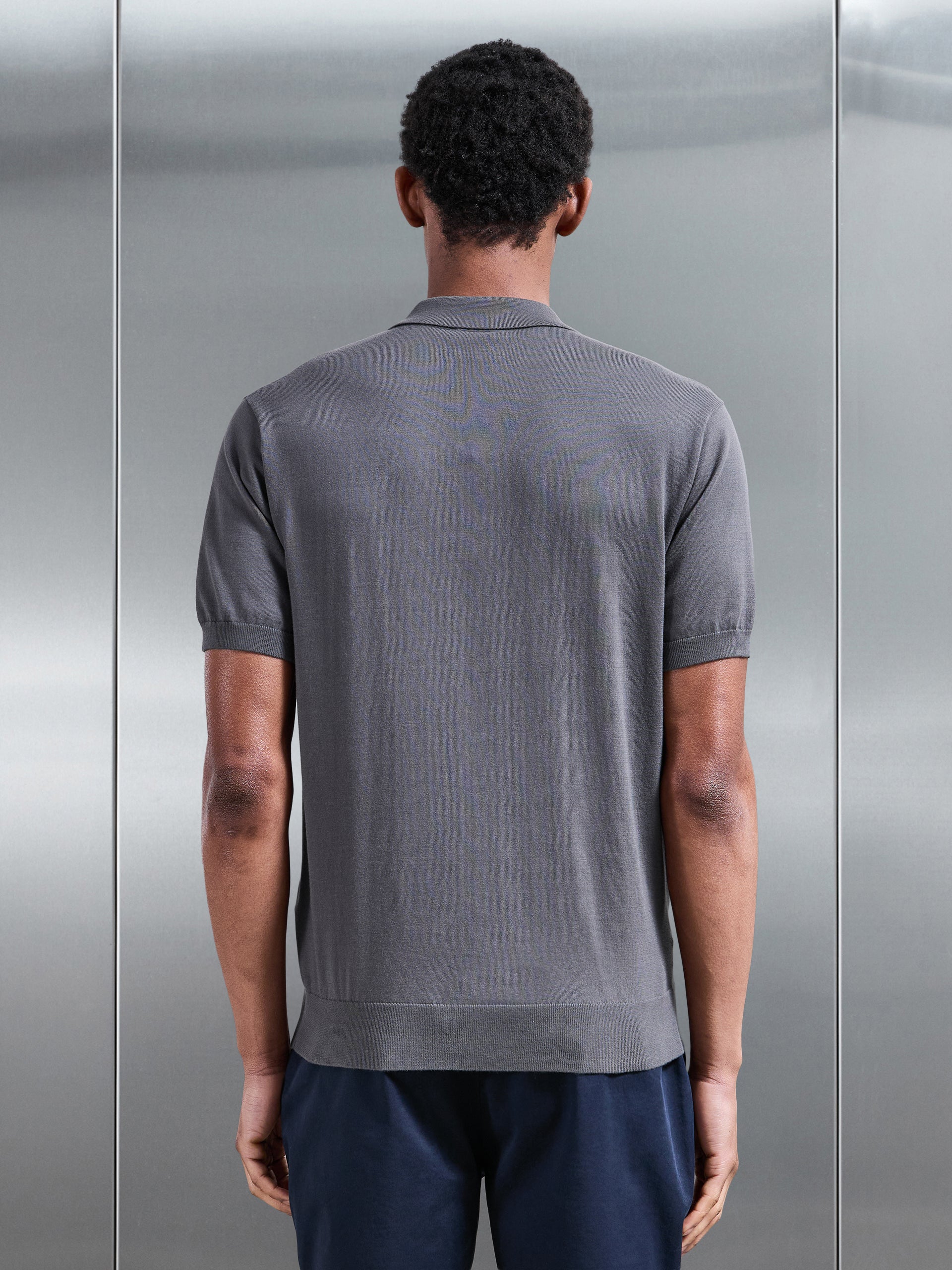 Mens Cotton and Silk Polo Shirt in Grey