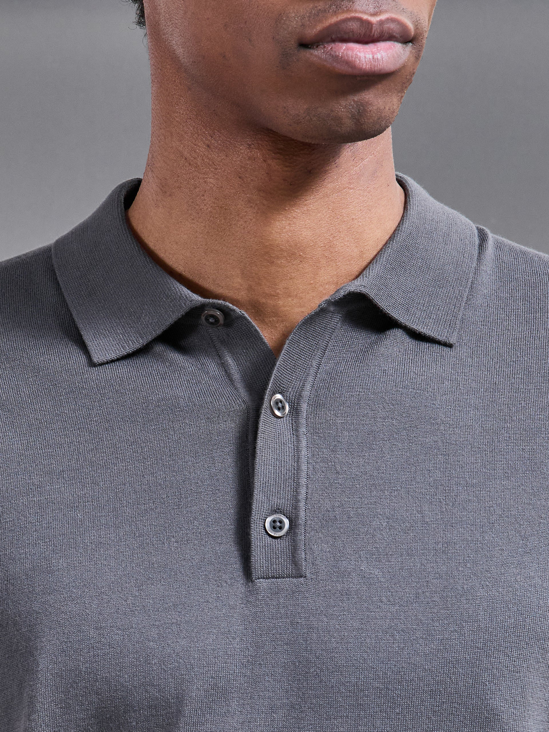 Mens Cotton and Silk Polo Shirt in Grey