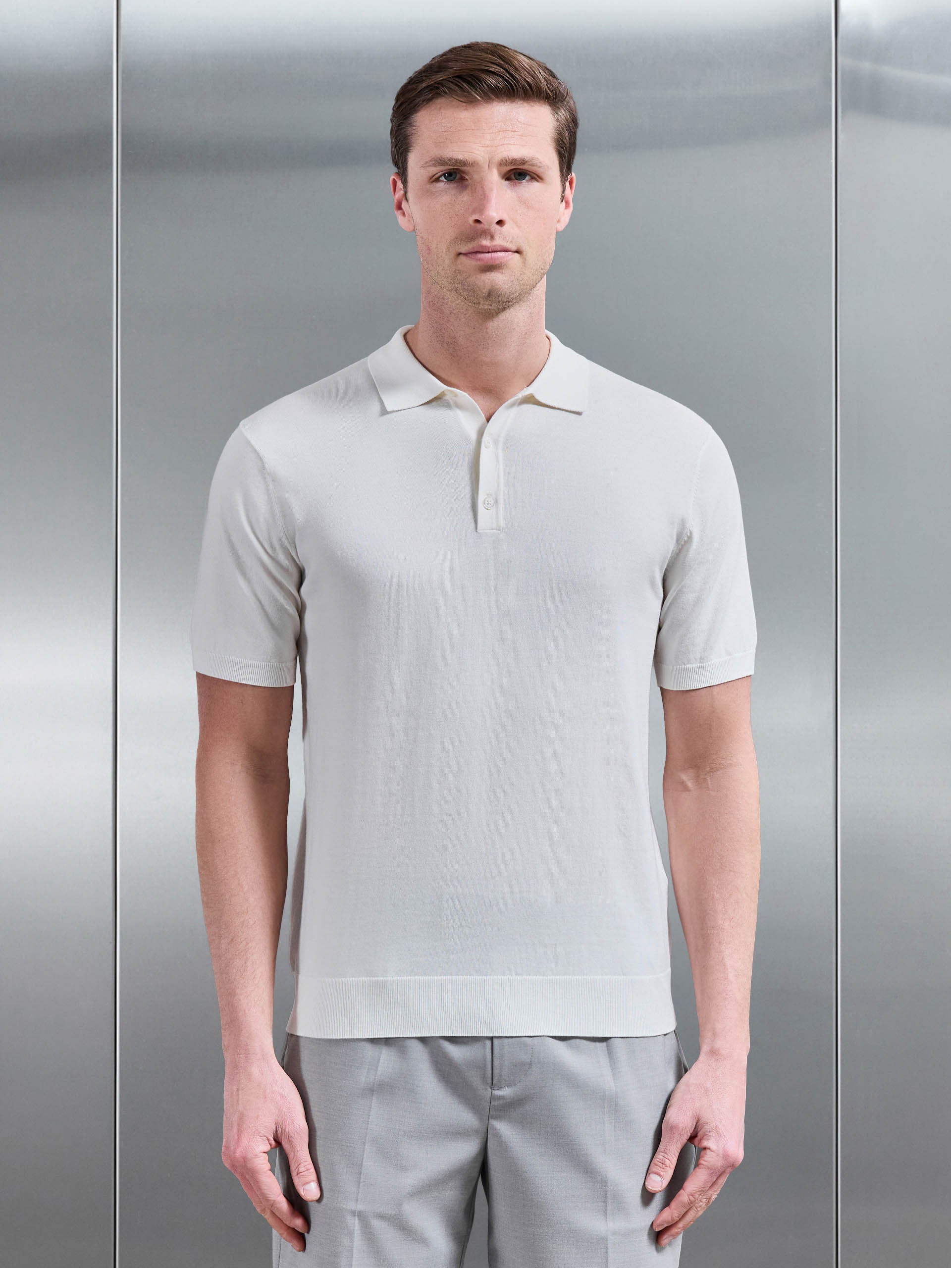 Mens Cotton And Silk Polo Shirt in Off White