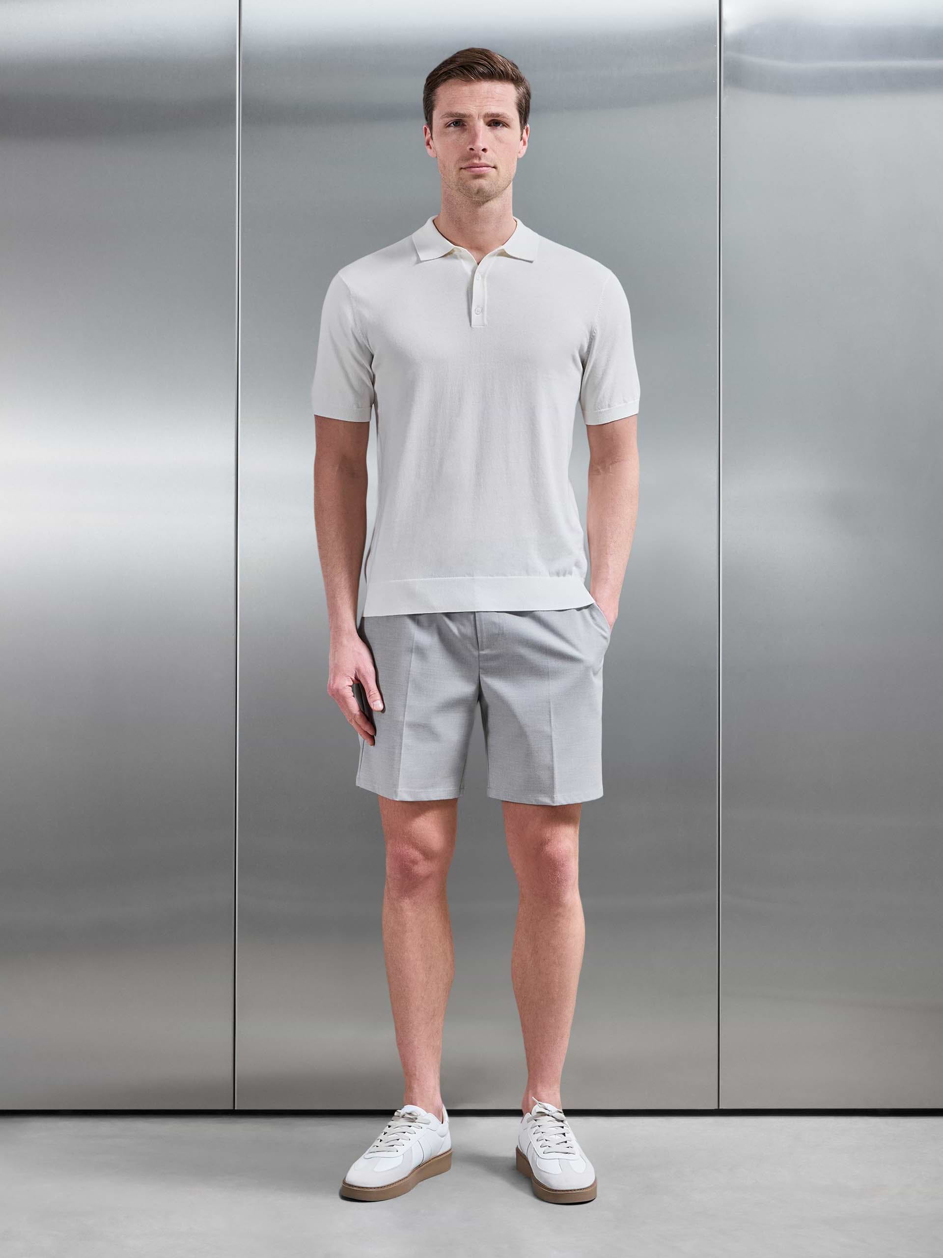 Mens Cotton And Silk Polo Shirt in Off White