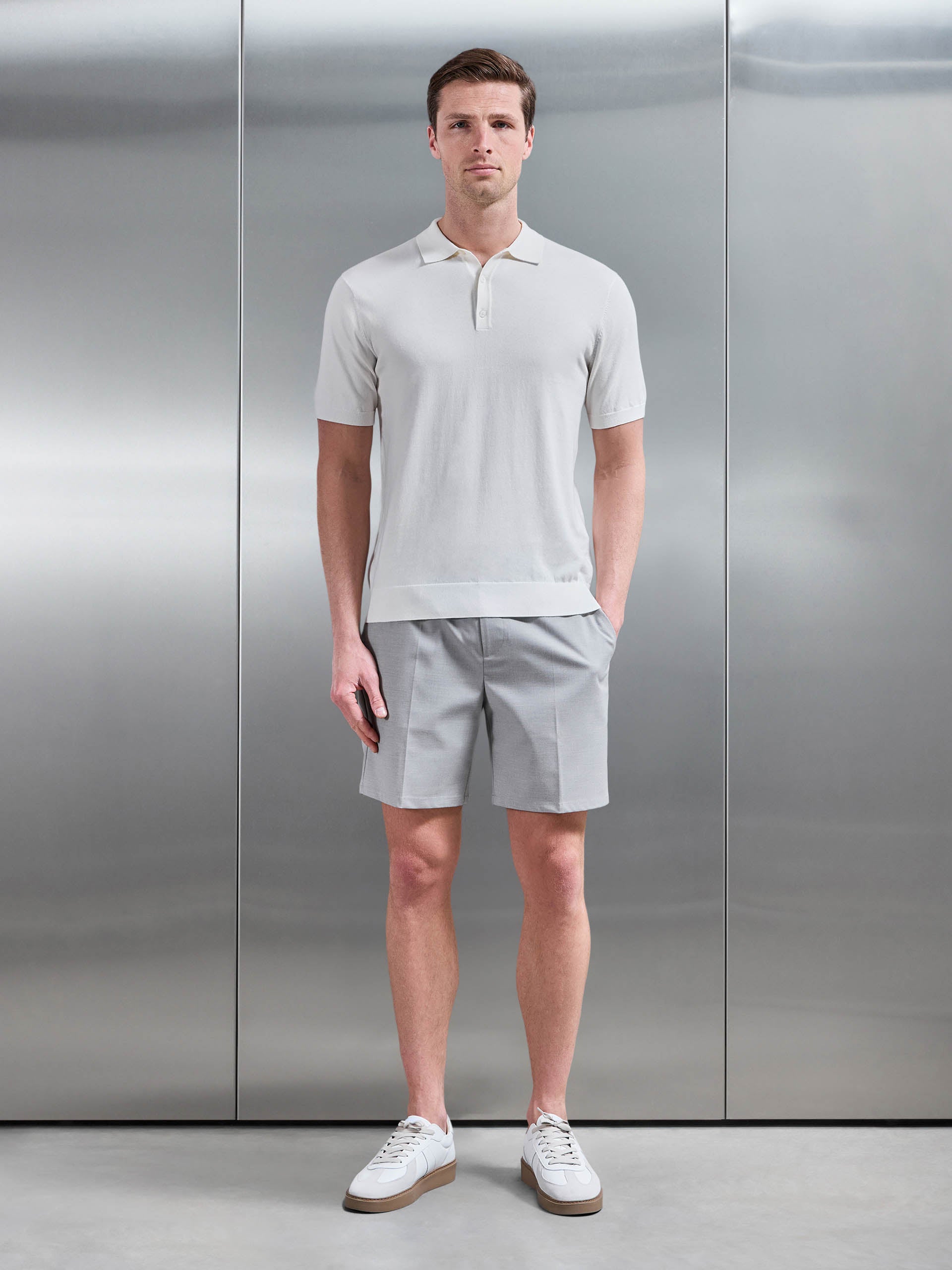 Mens Cotton And Silk Polo Shirt in Off White