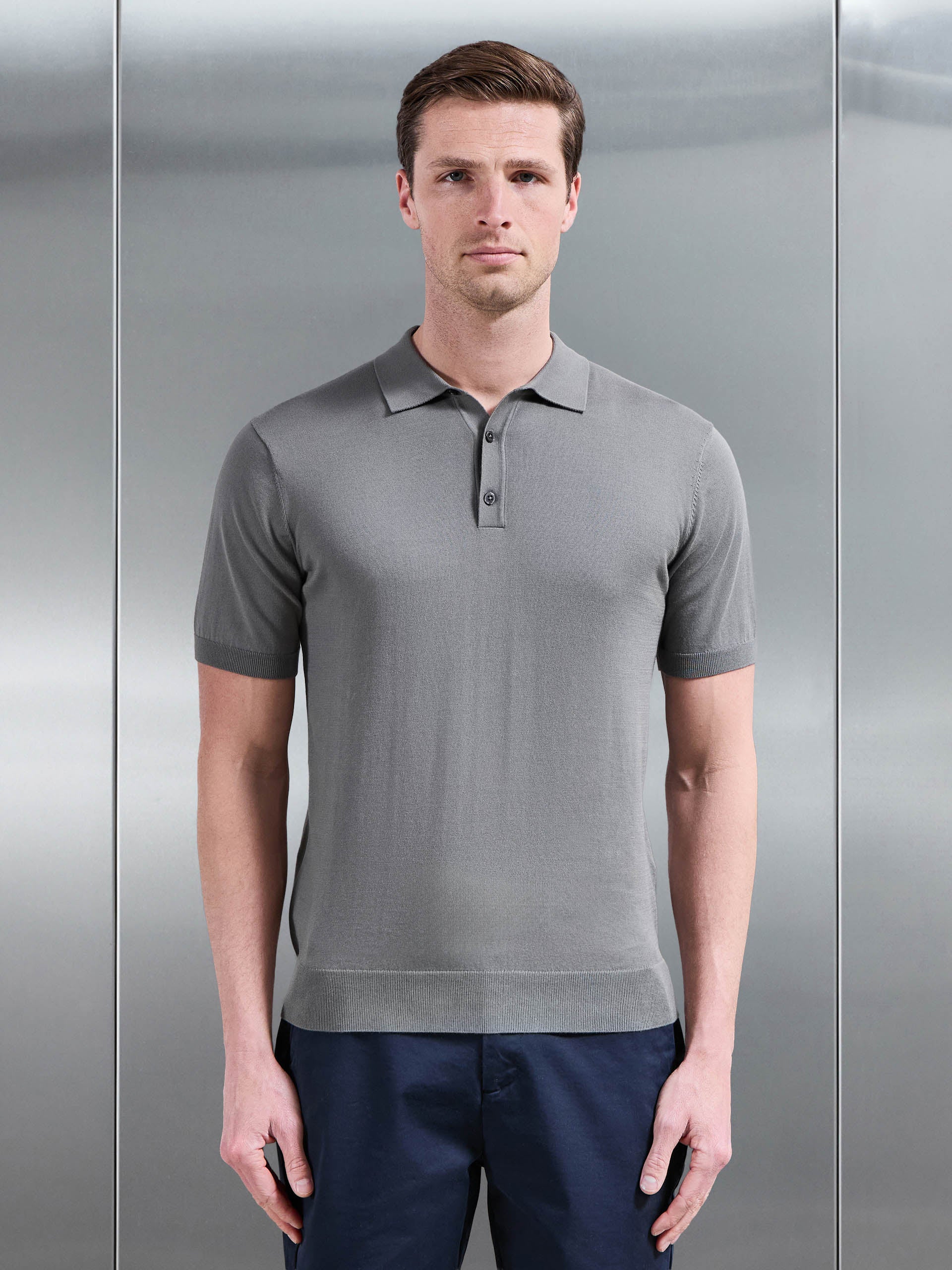 Mens Cotton And Silk Polo Shirt in Sage