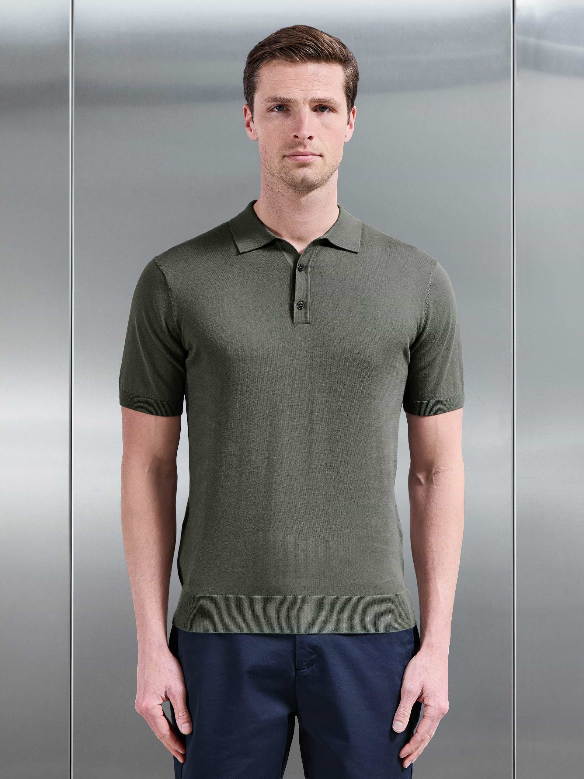 Cotton And Silk Polo Shirt in Sage