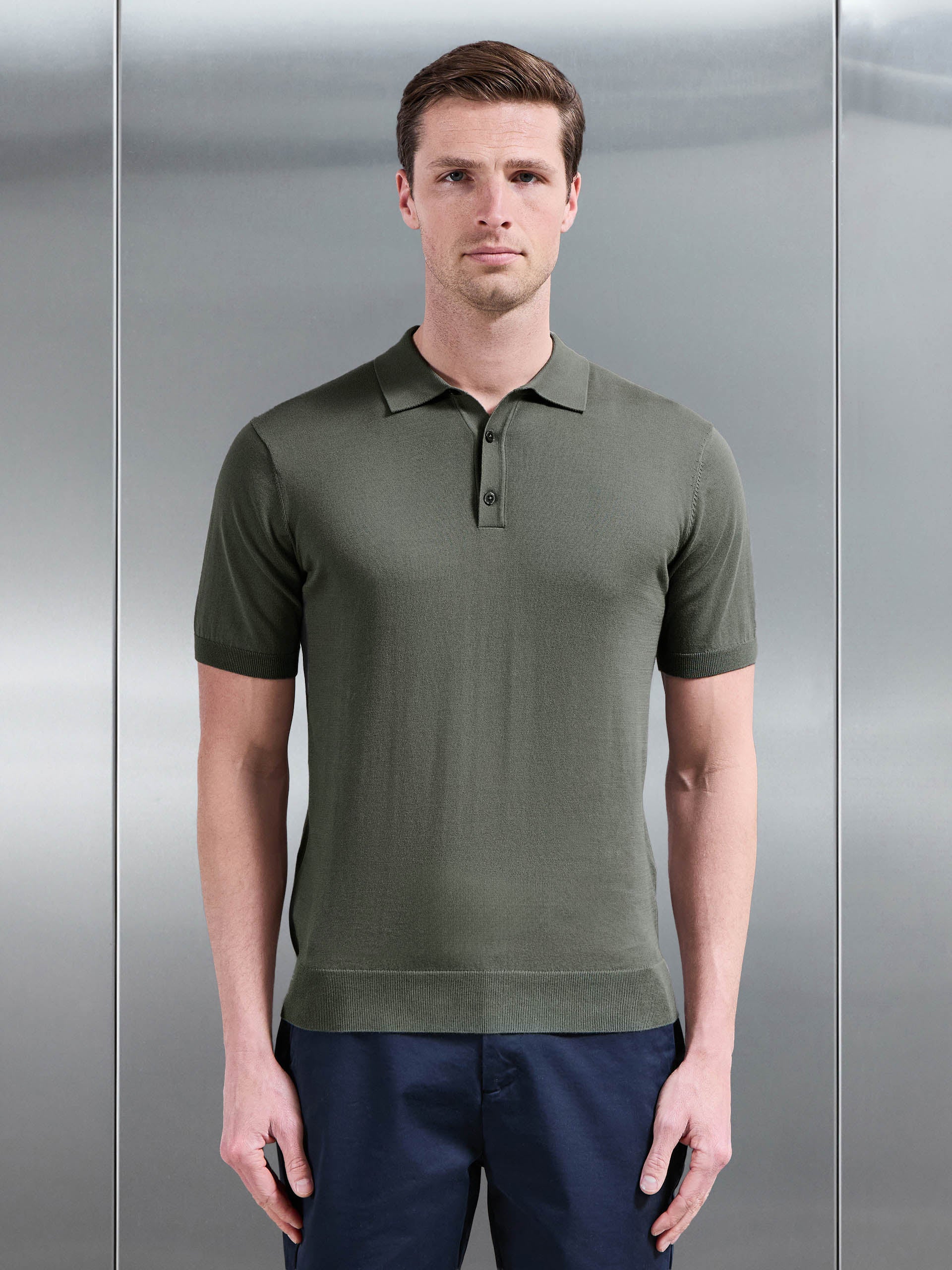 Cotton And Silk Polo Shirt in Sage