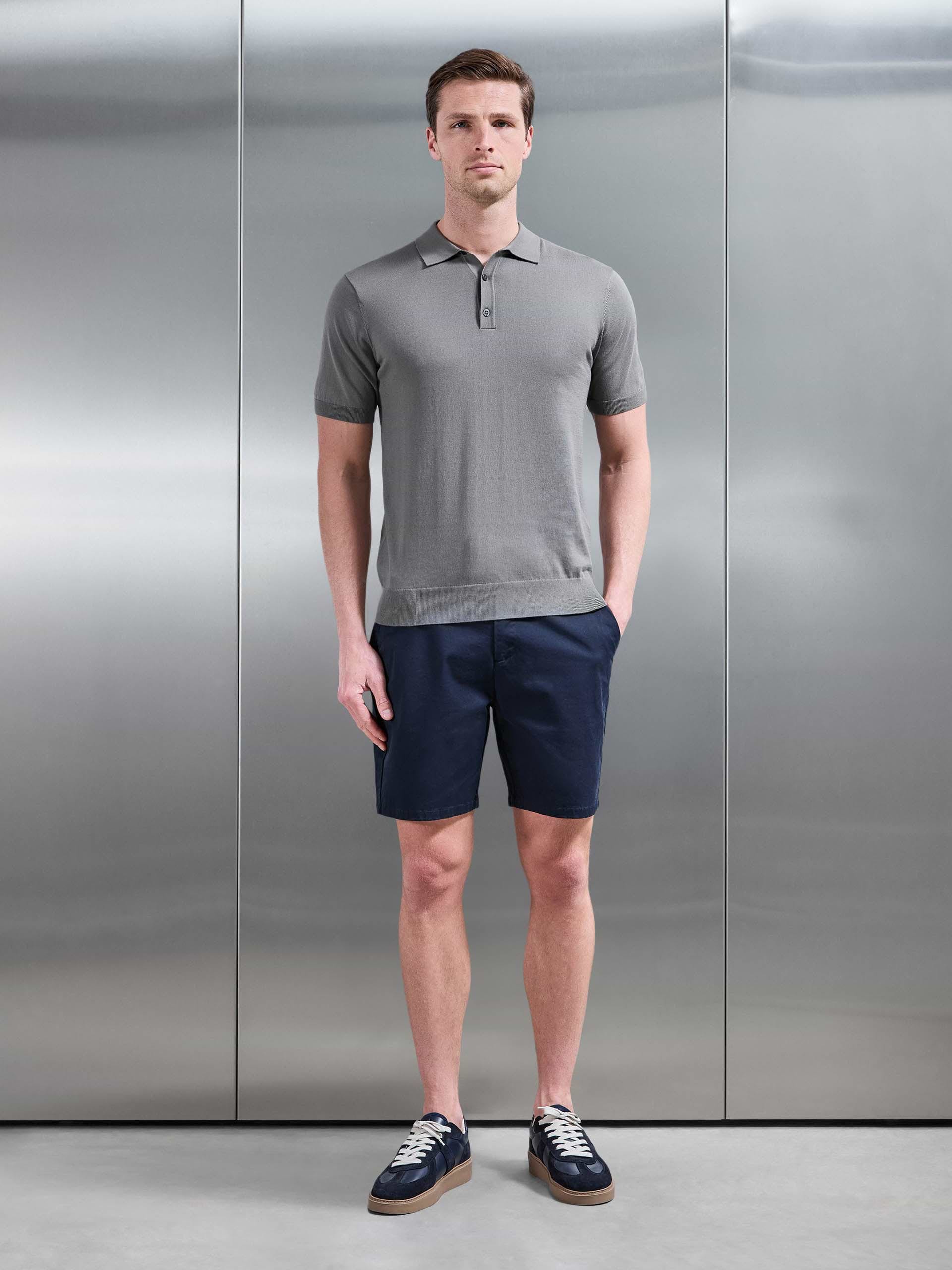 Mens Cotton And Silk Polo Shirt in Sage