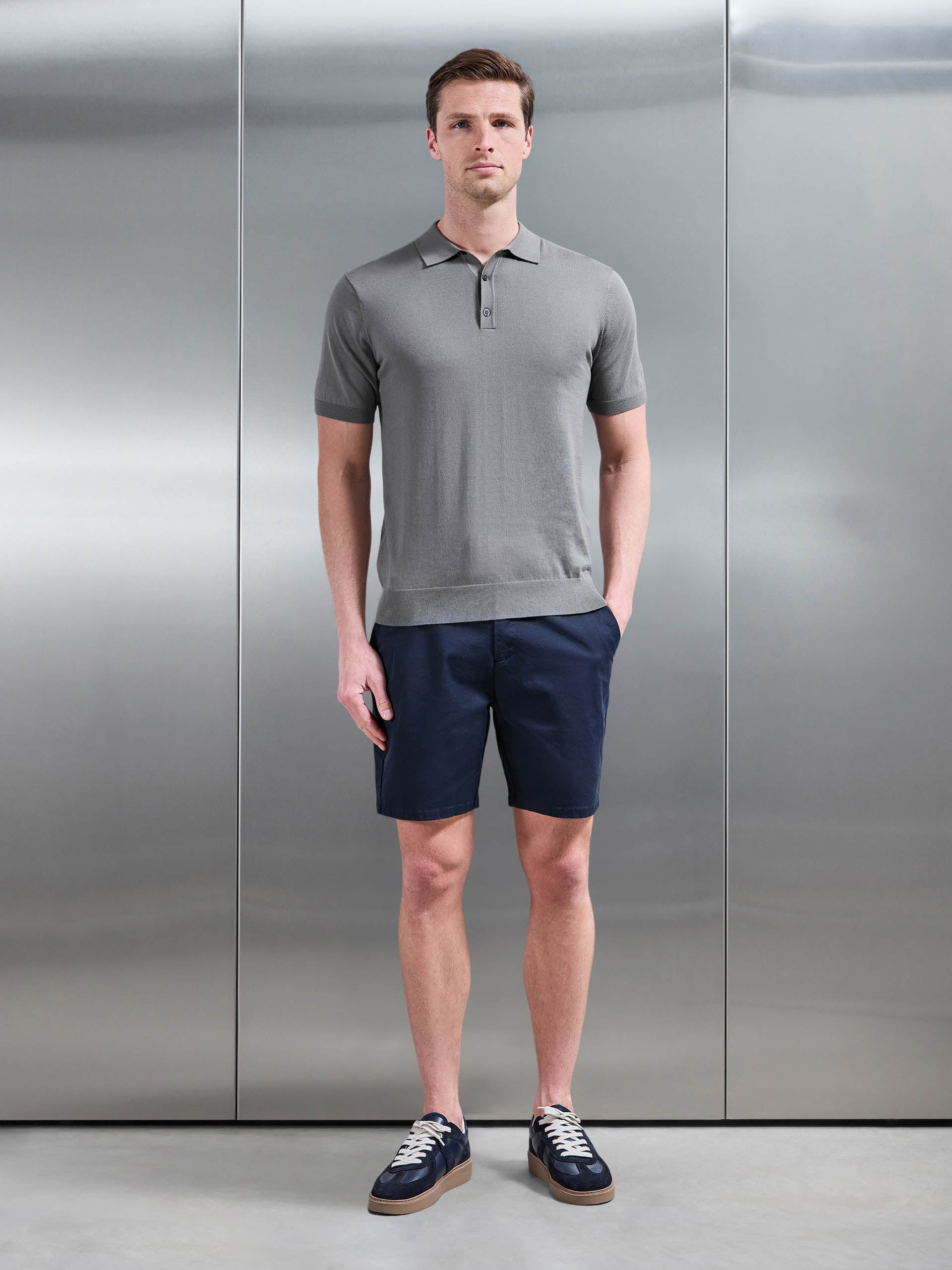 Mens Cotton And Silk Polo Shirt in Sage