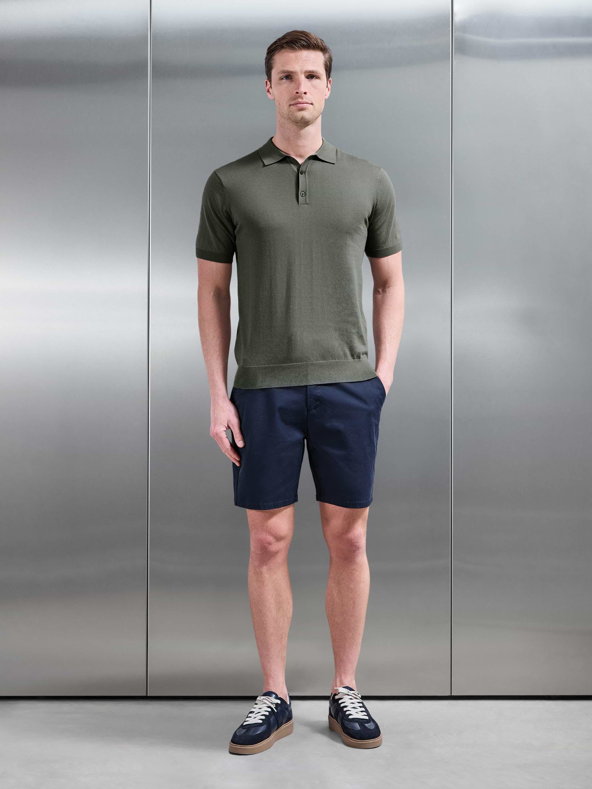 Cotton And Silk Polo Shirt in Sage