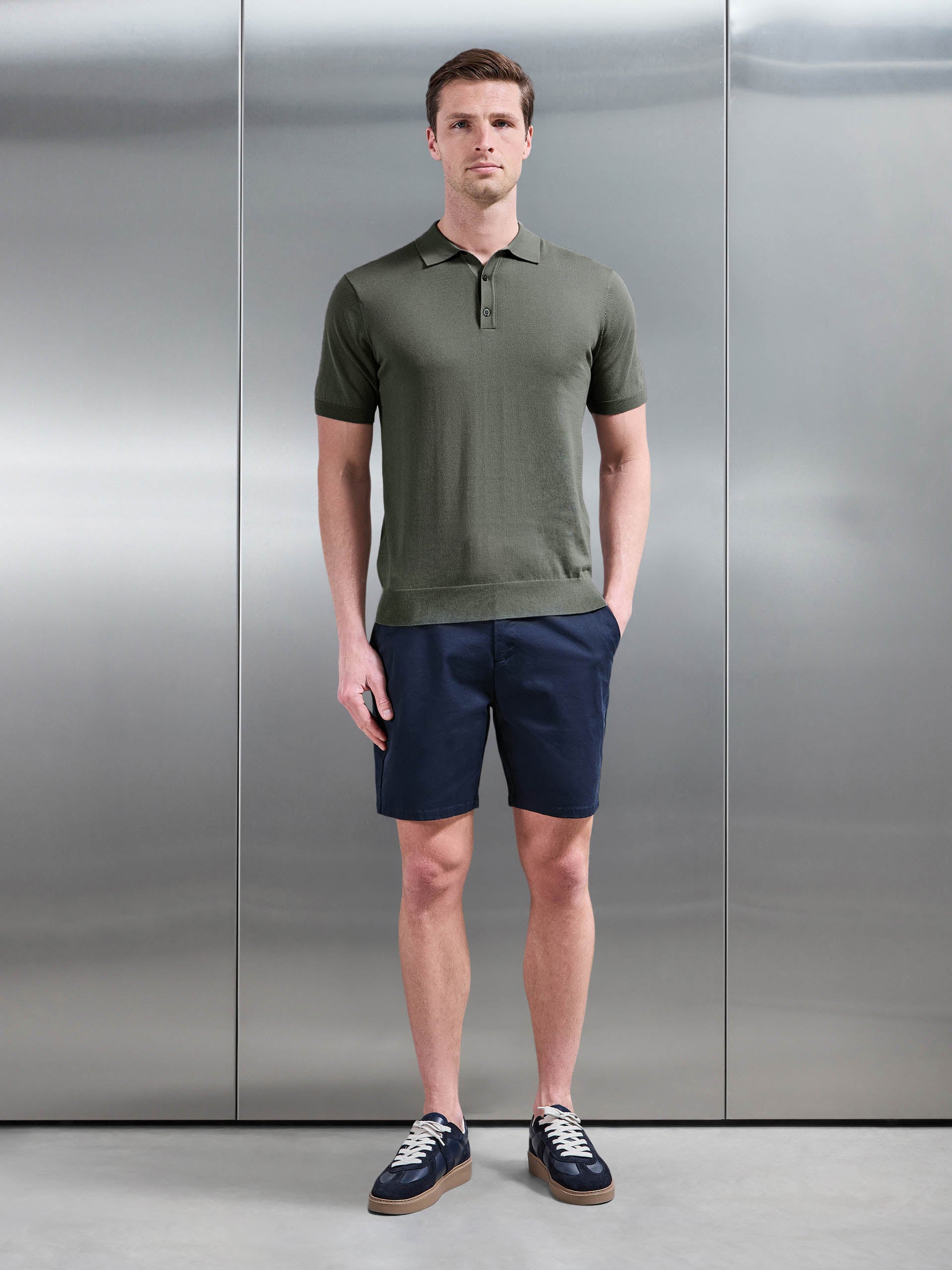 Cotton And Silk Polo Shirt in Sage