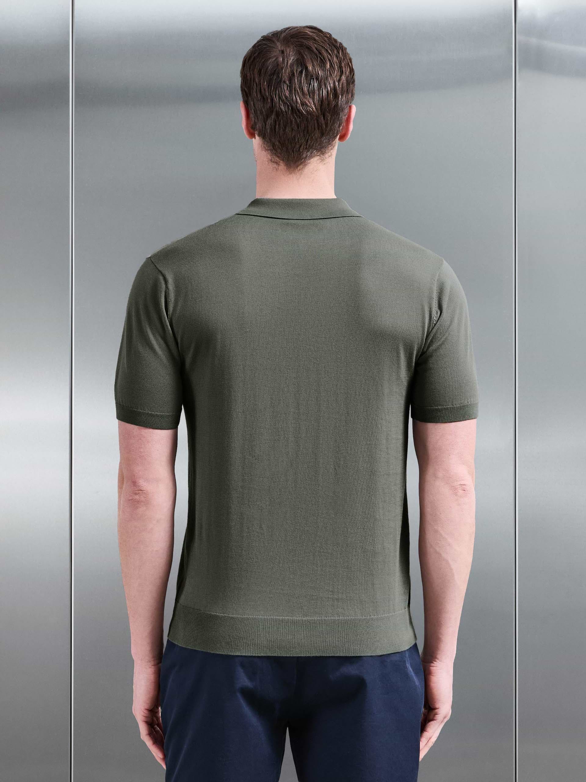 Cotton And Silk Polo Shirt in Sage