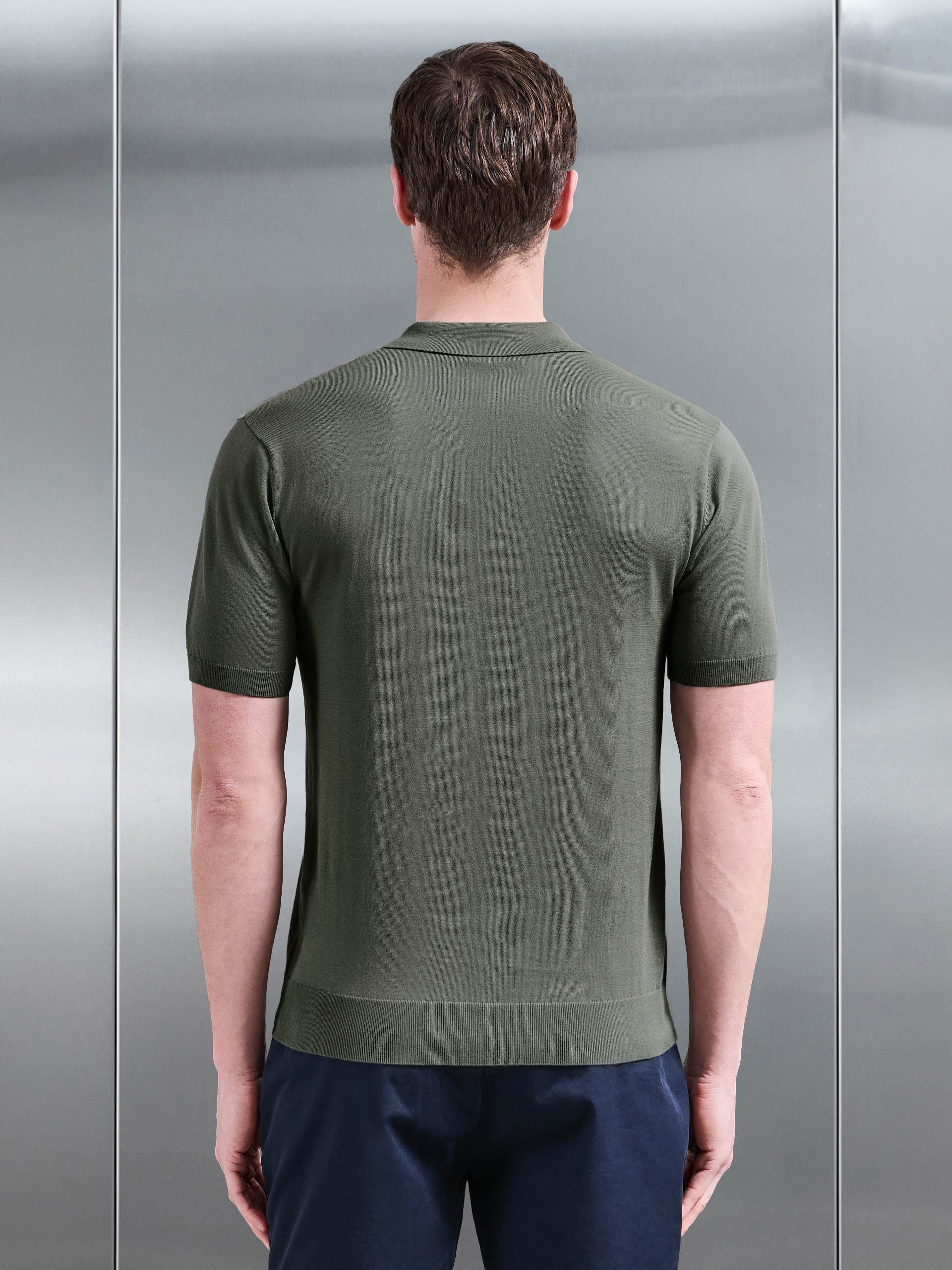Cotton And Silk Polo Shirt in Sage