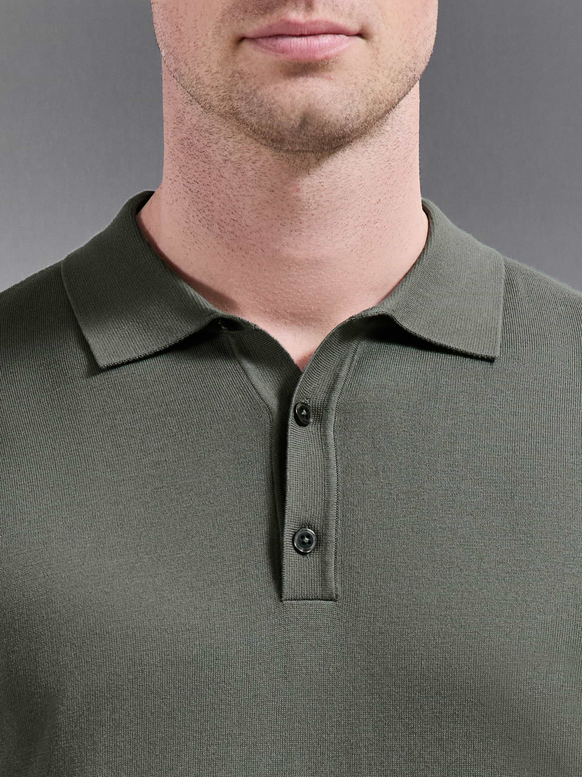 Cotton And Silk Polo Shirt in Sage