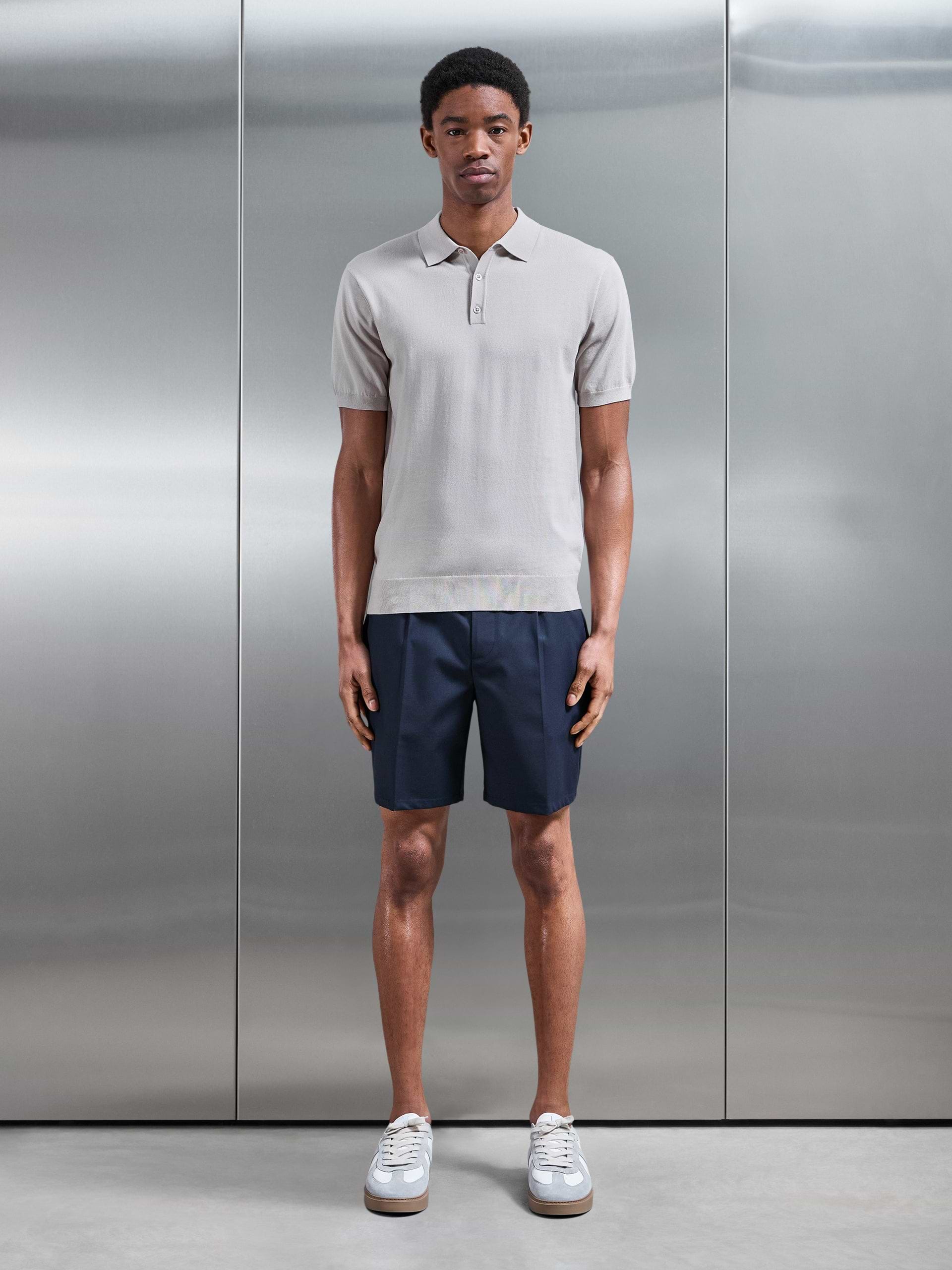 Mens Cotton and Silk Polo Shirt in Stone