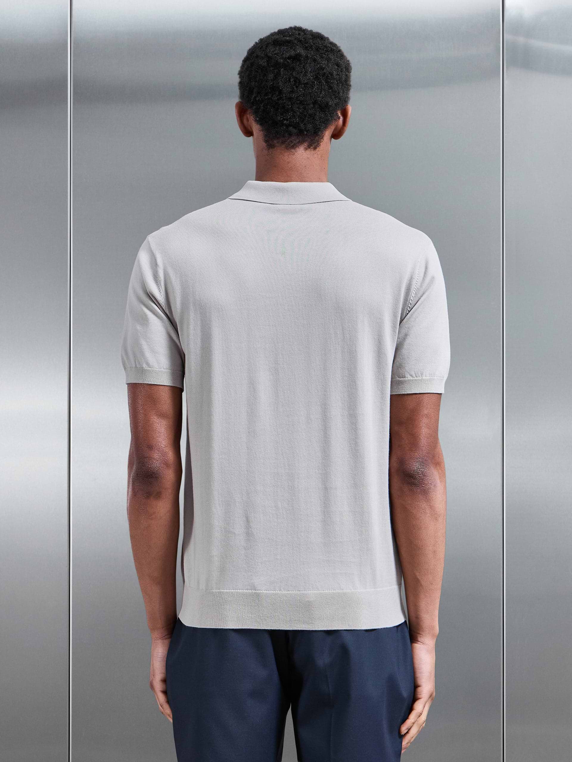 Cotton and Silk Polo Shirt in Stone