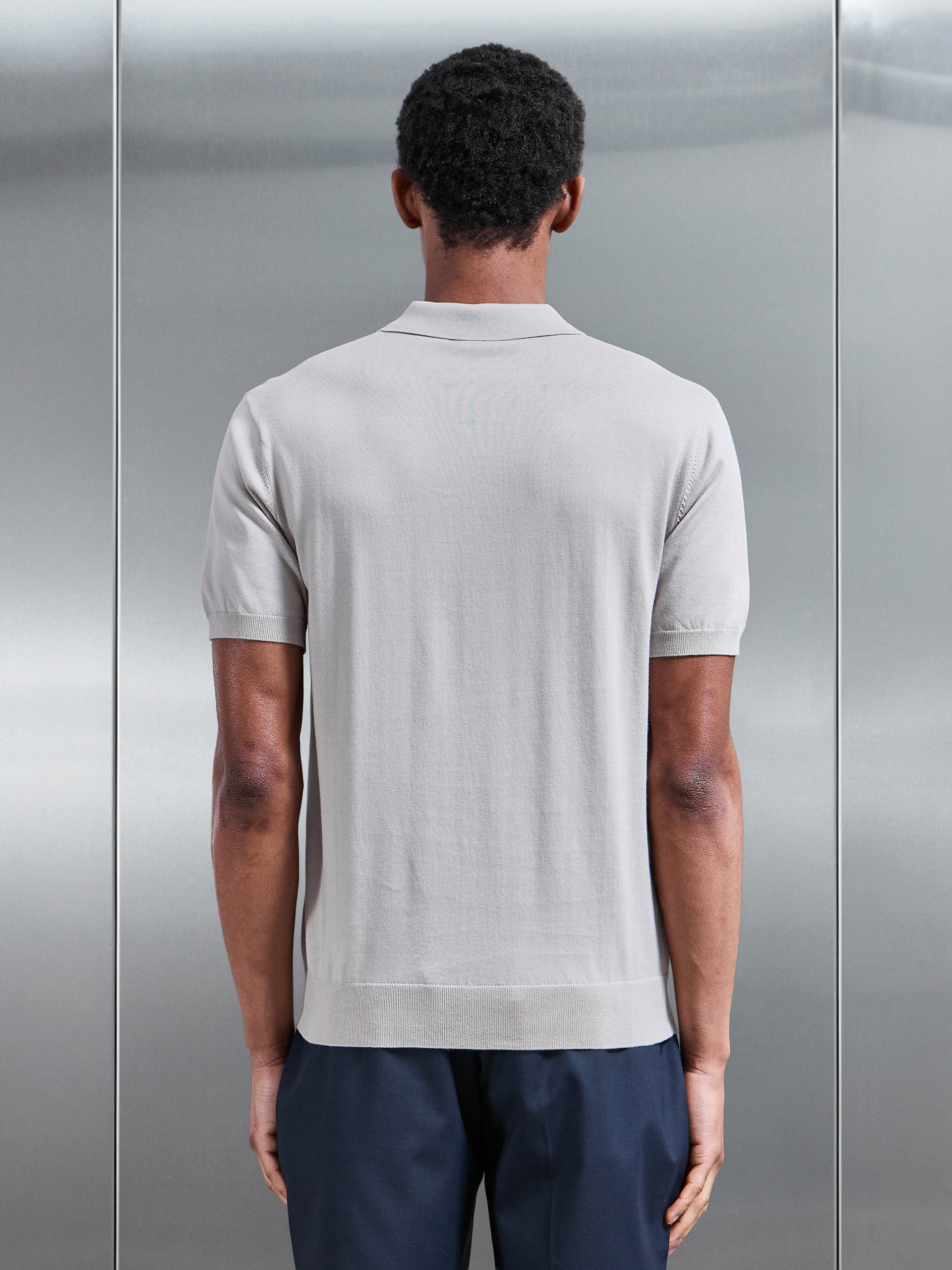 Mens Cotton and Silk Polo Shirt in Stone