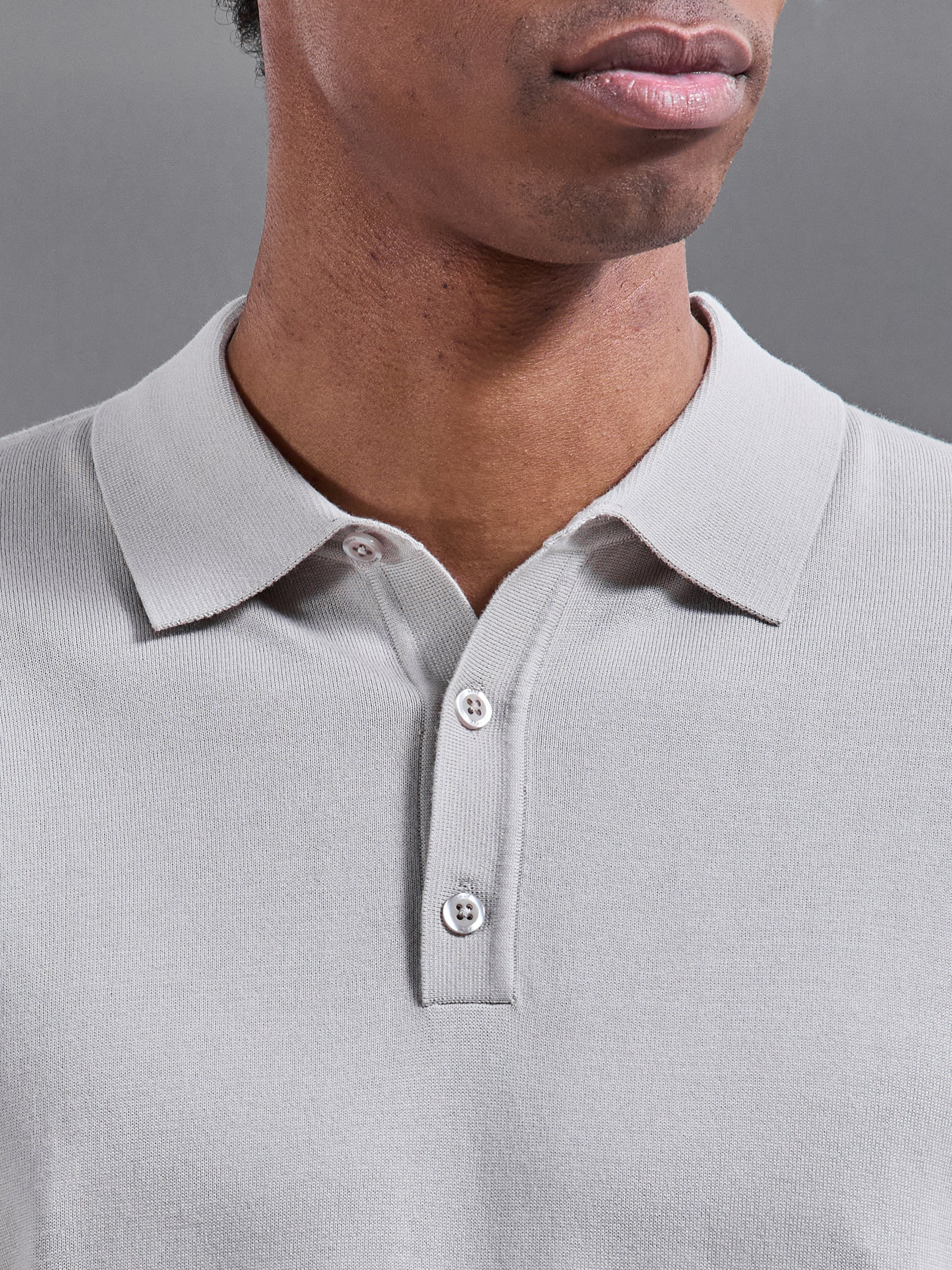 Mens Cotton and Silk Polo Shirt in Stone