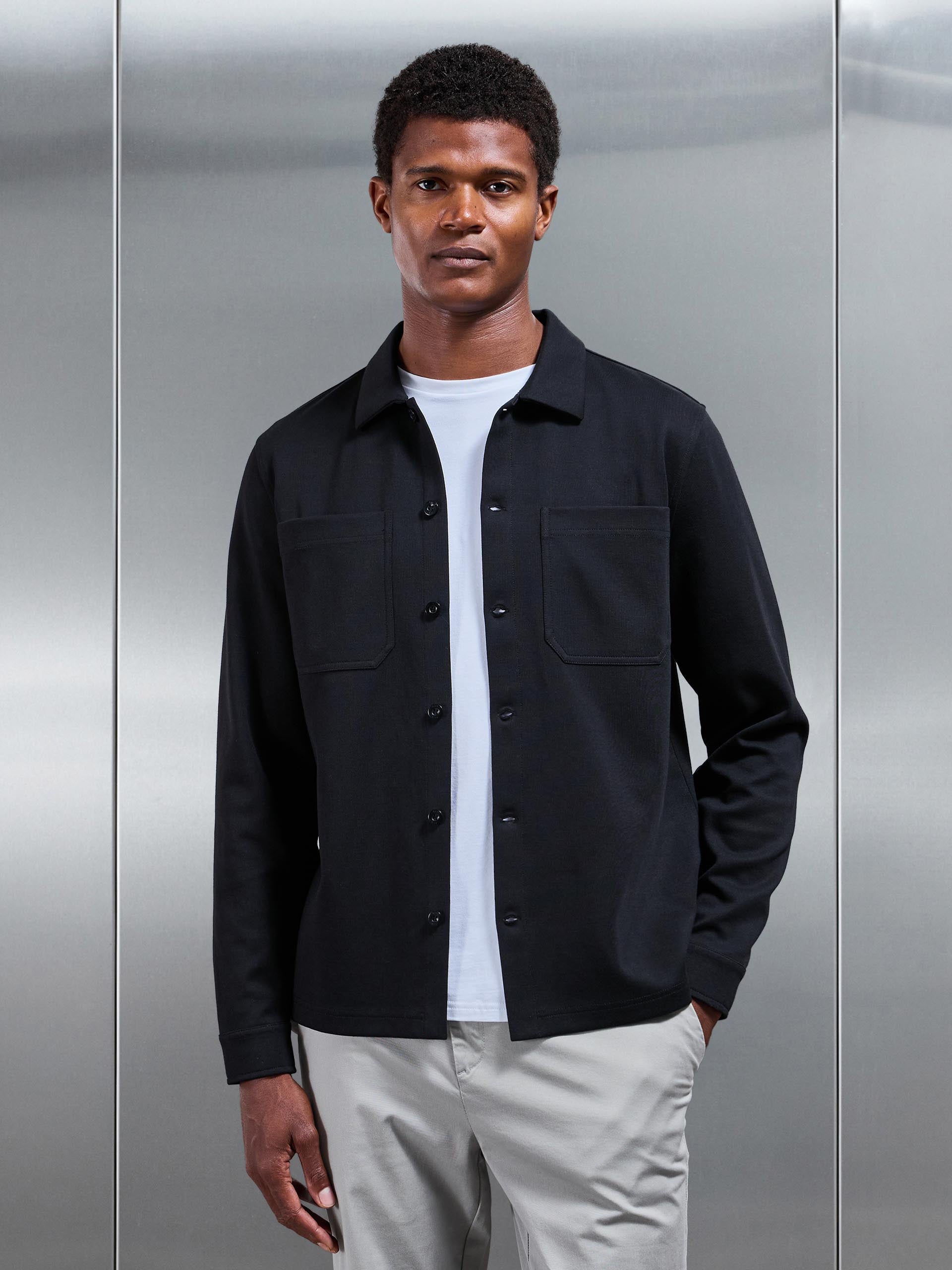 Mens Cotton Jersey Overshirt in Black