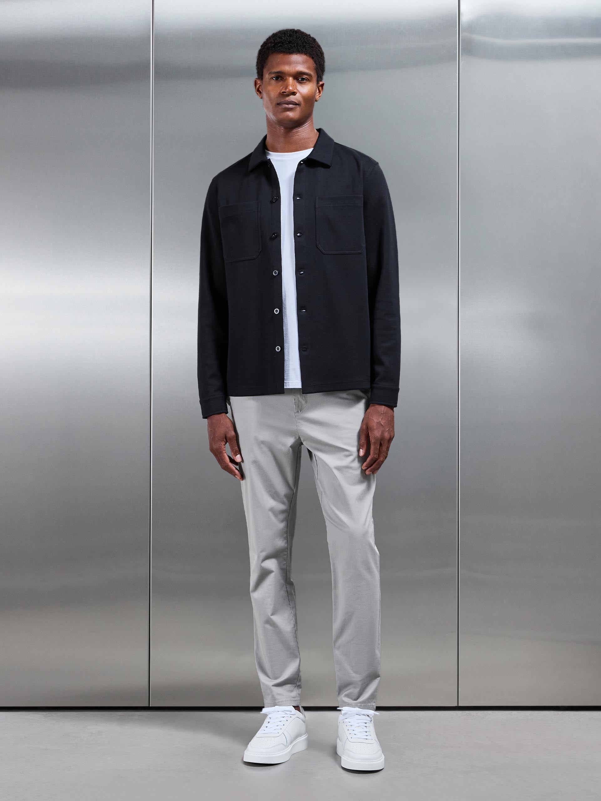 Mens Cotton Jersey Overshirt in Black