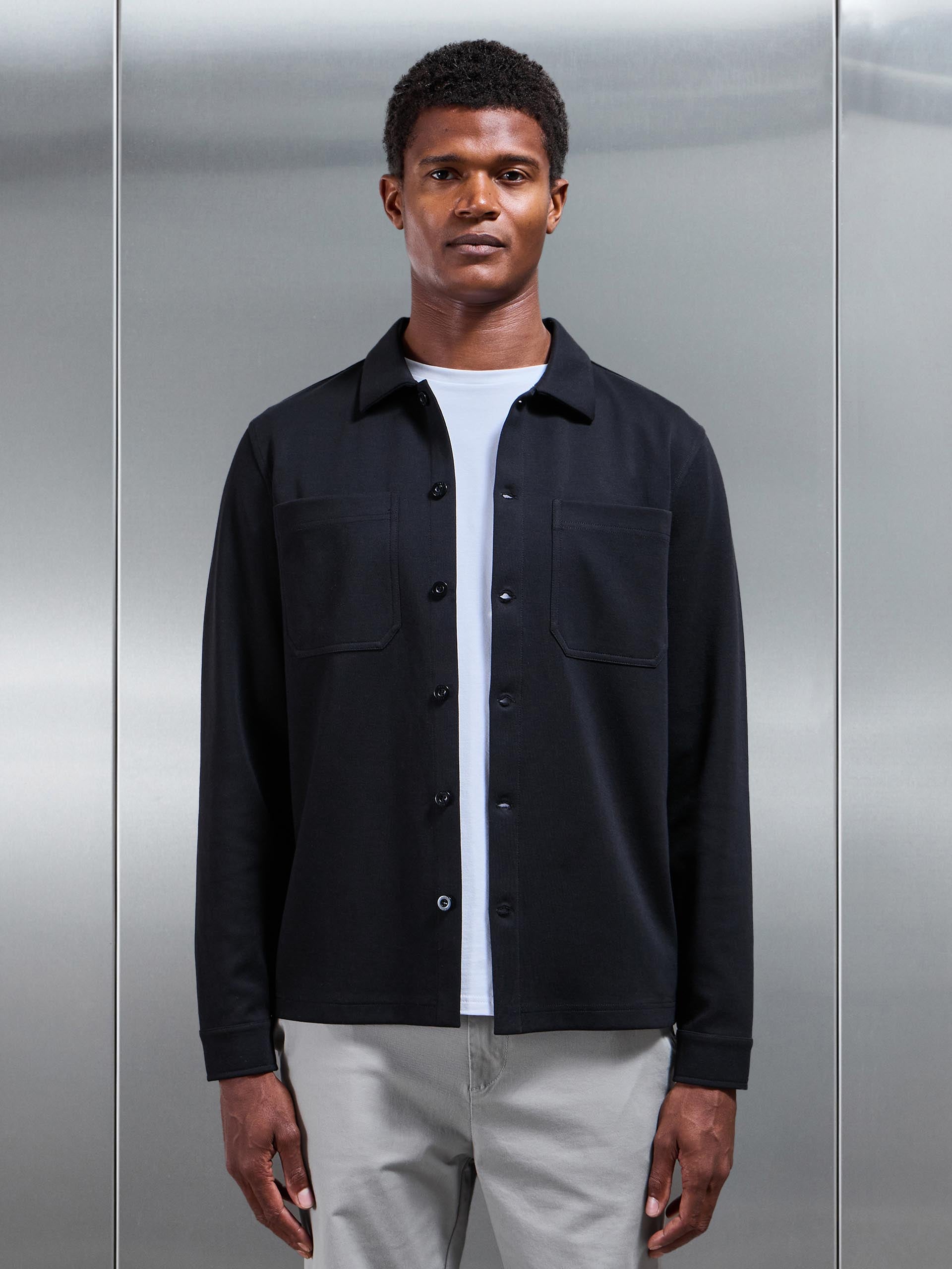Mens Cotton Jersey Overshirt in Black