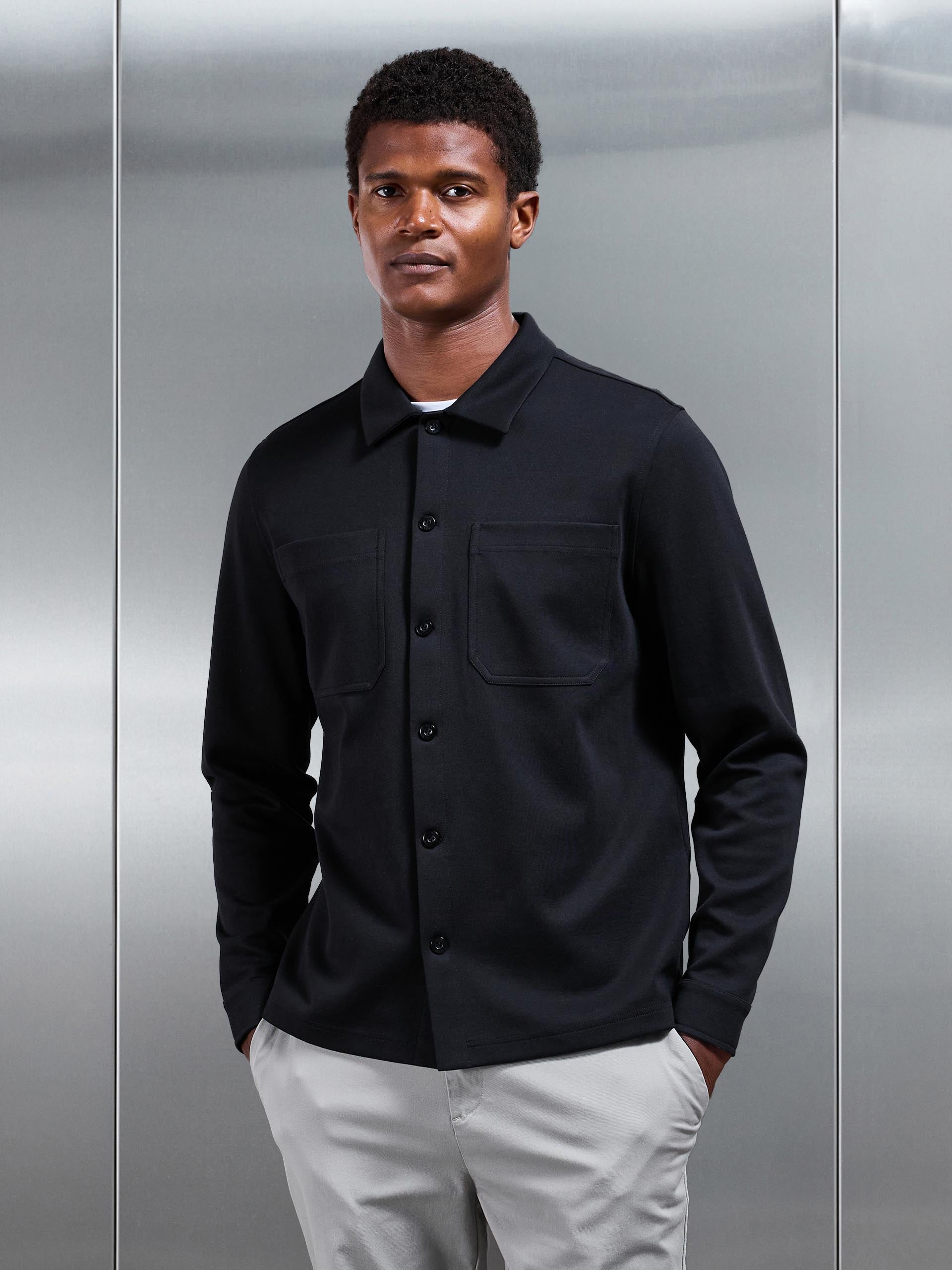 Mens Cotton Jersey Overshirt in Black