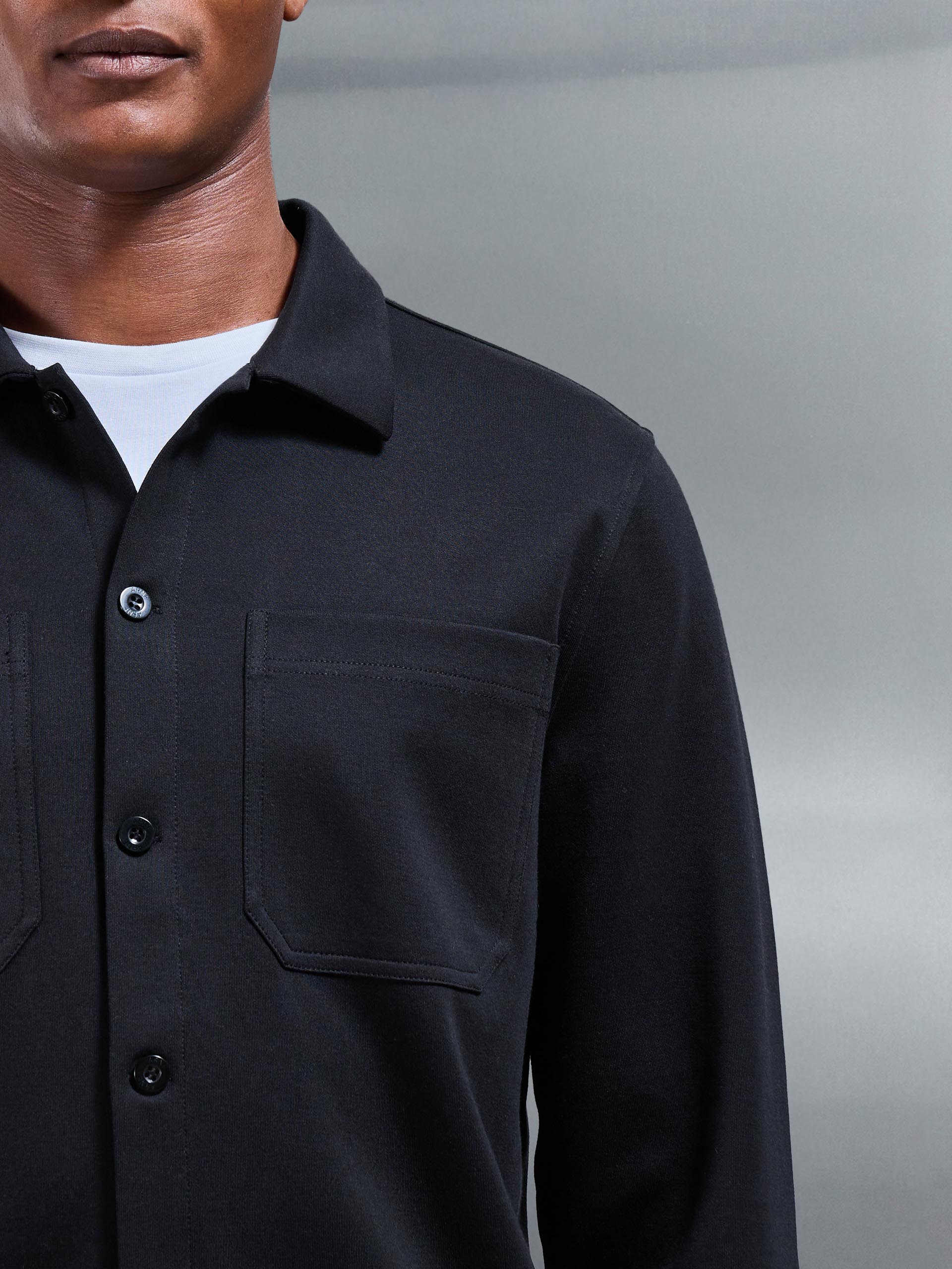 Mens Cotton Jersey Overshirt in Black