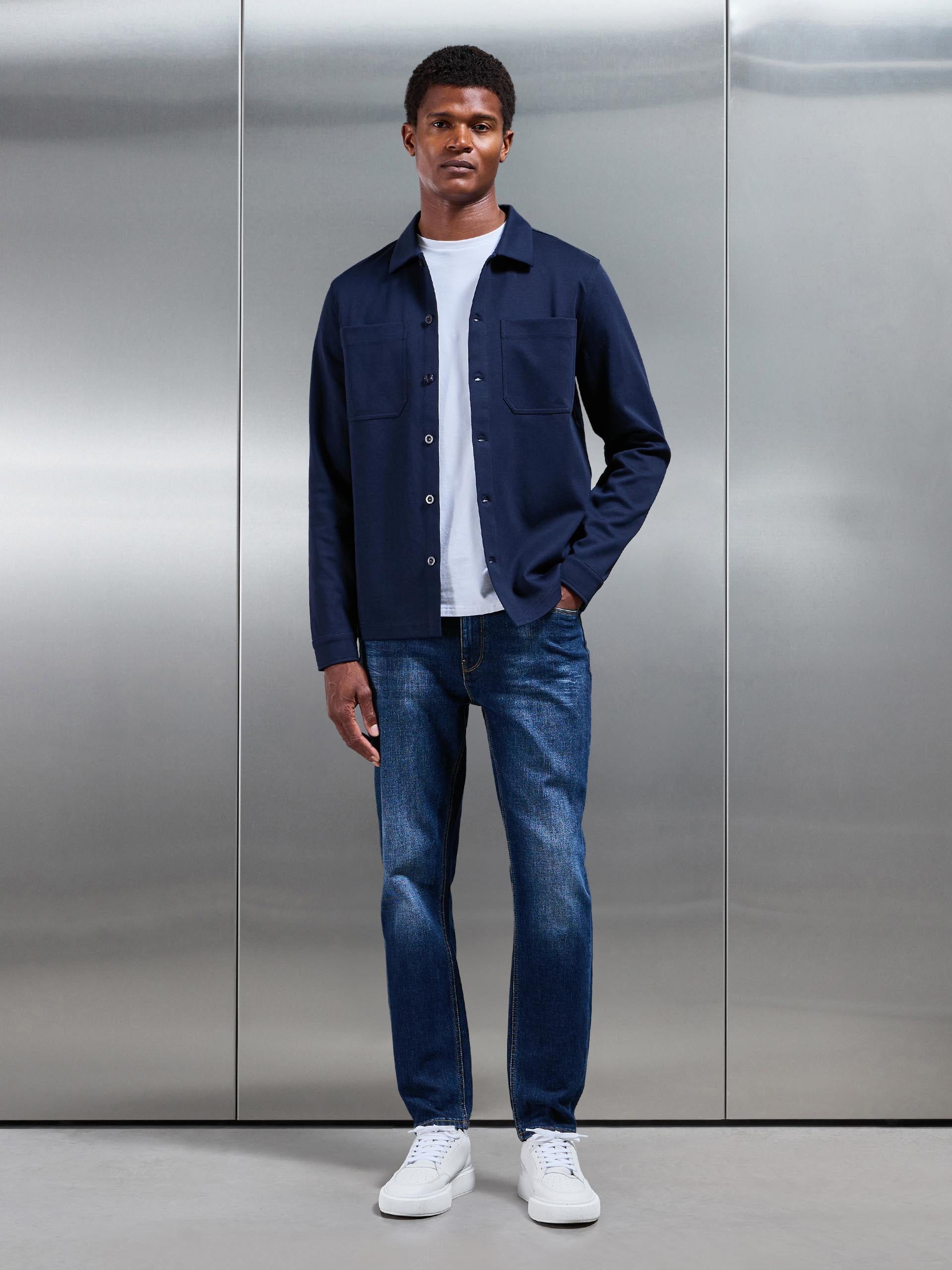 Mens Cotton Jersey Overshirt in Navy
