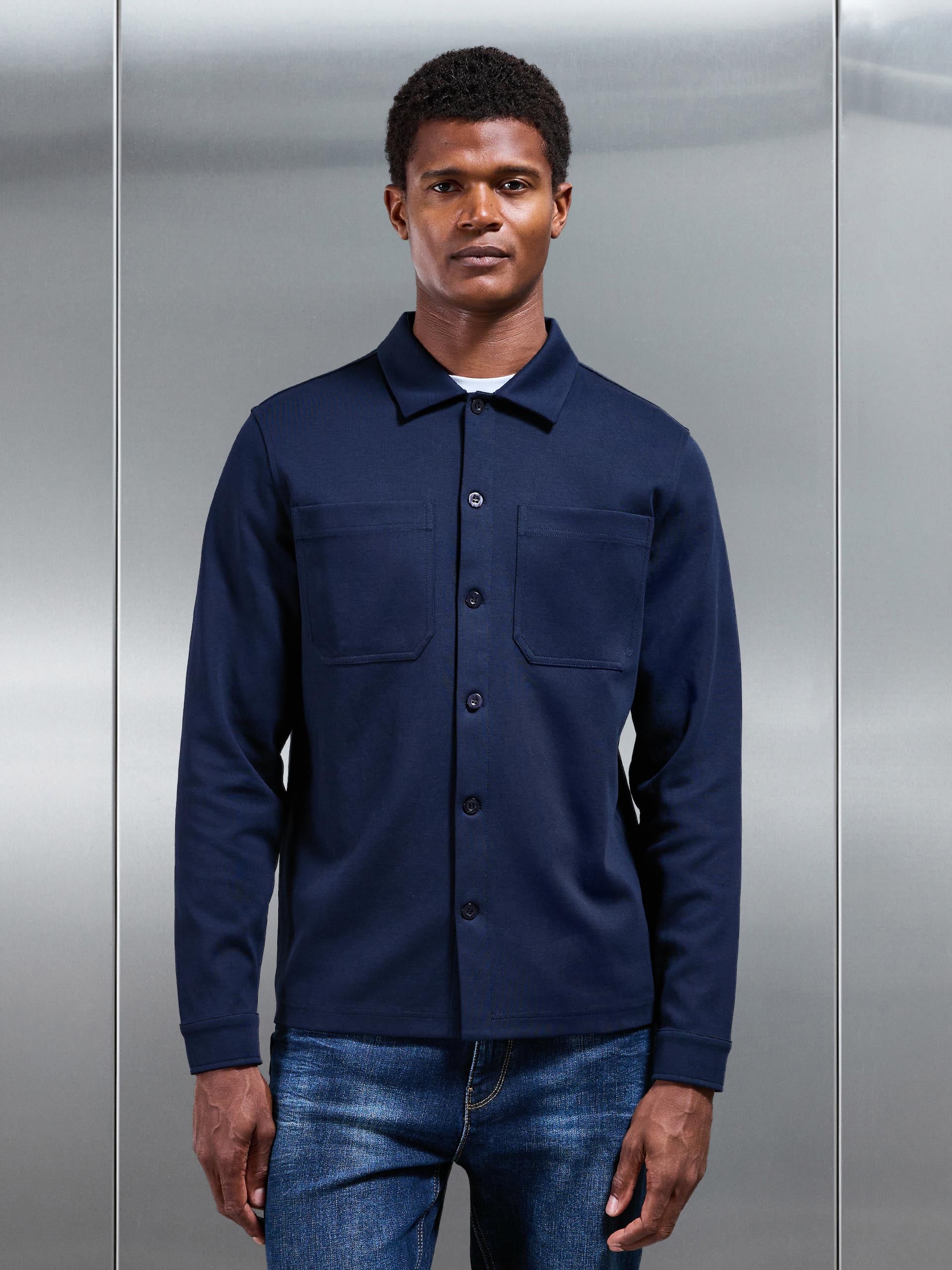 Mens Cotton Jersey Overshirt in Navy