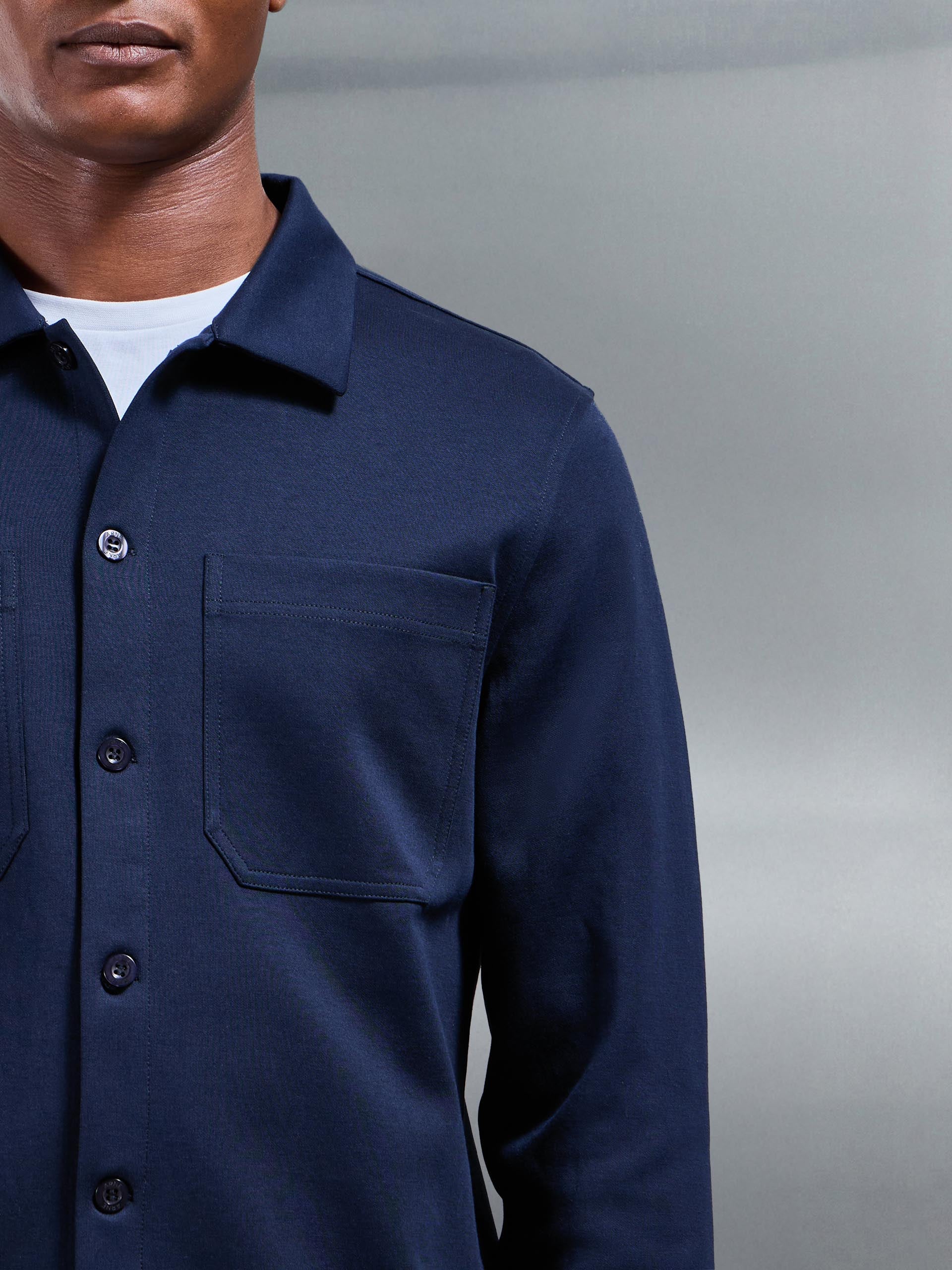 Mens Cotton Jersey Overshirt in Navy