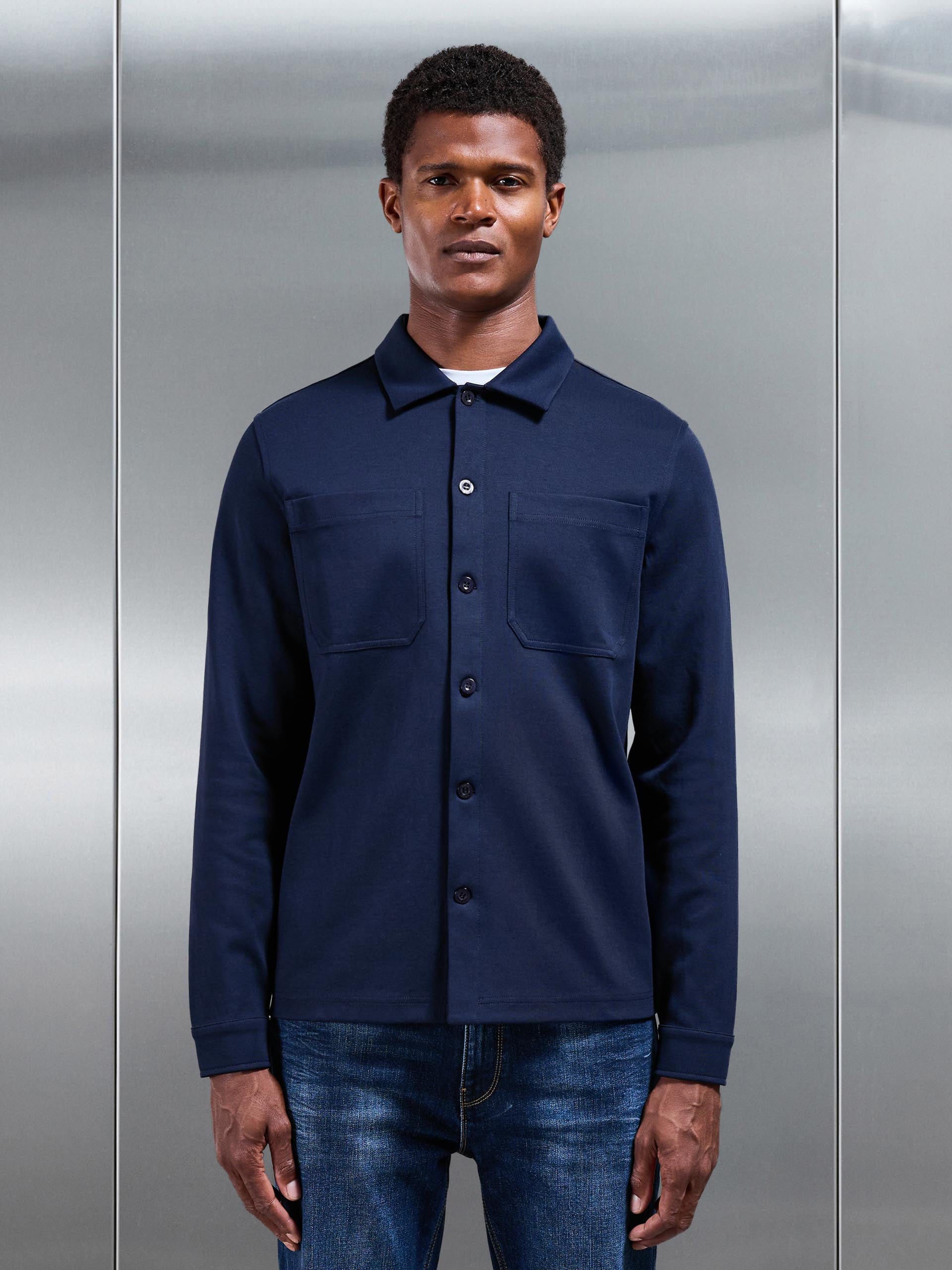 Mens Cotton Jersey Overshirt in Navy