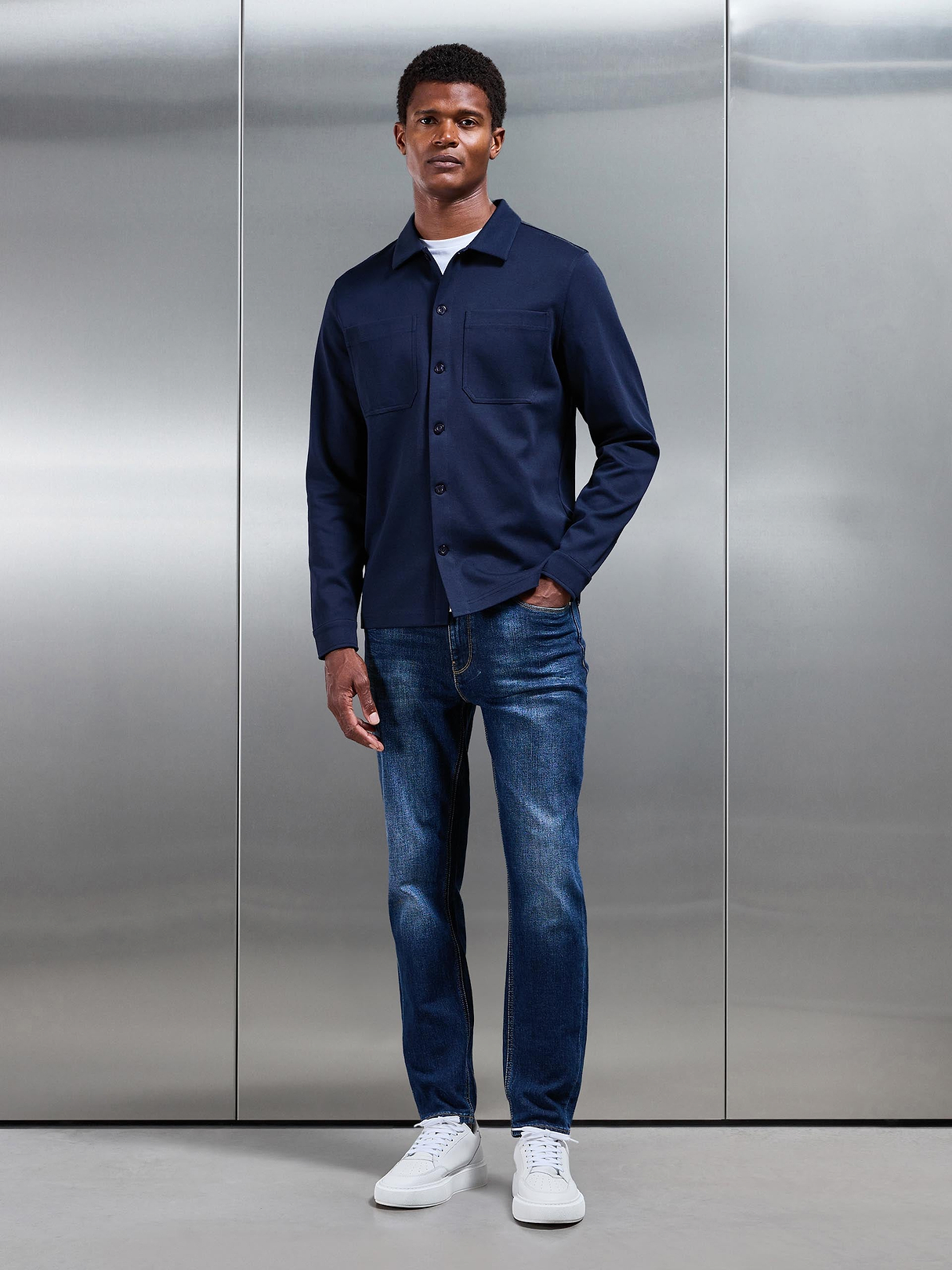 Cotton Jersey Overshirt in Navy | ARNE UK