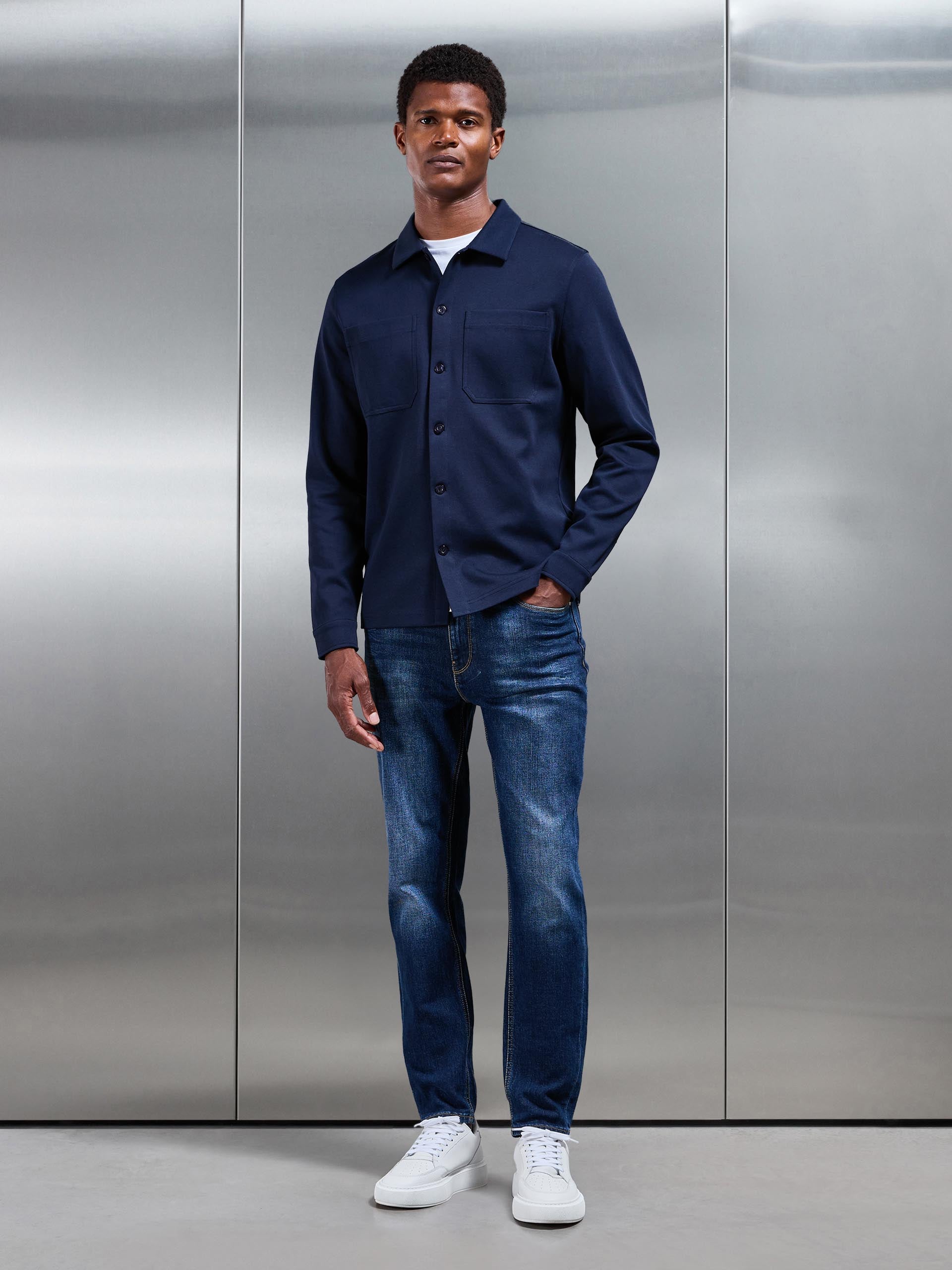Mens Cotton Jersey Overshirt in Navy