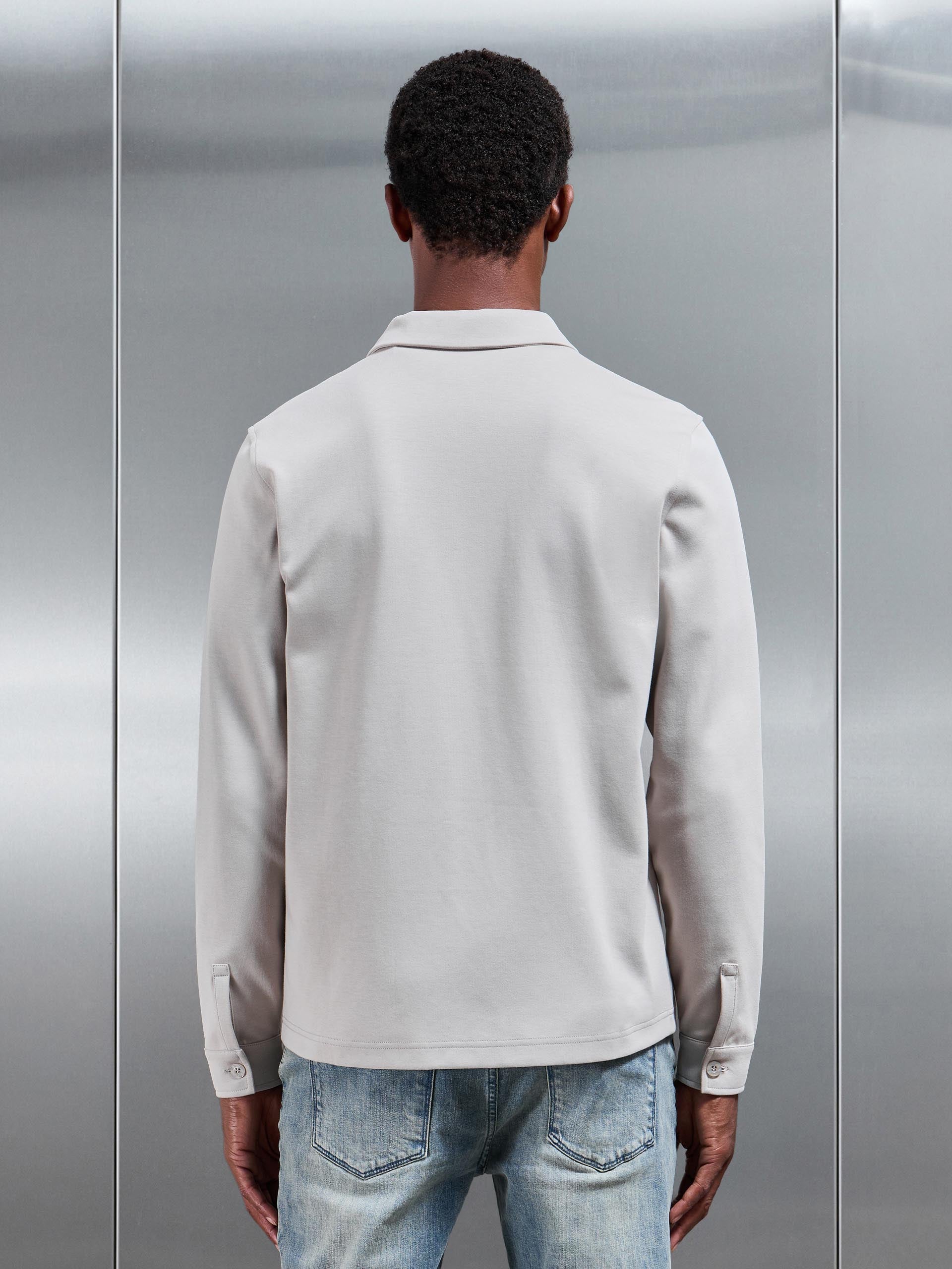 Mens Cotton Jersey Overshirt in Stone