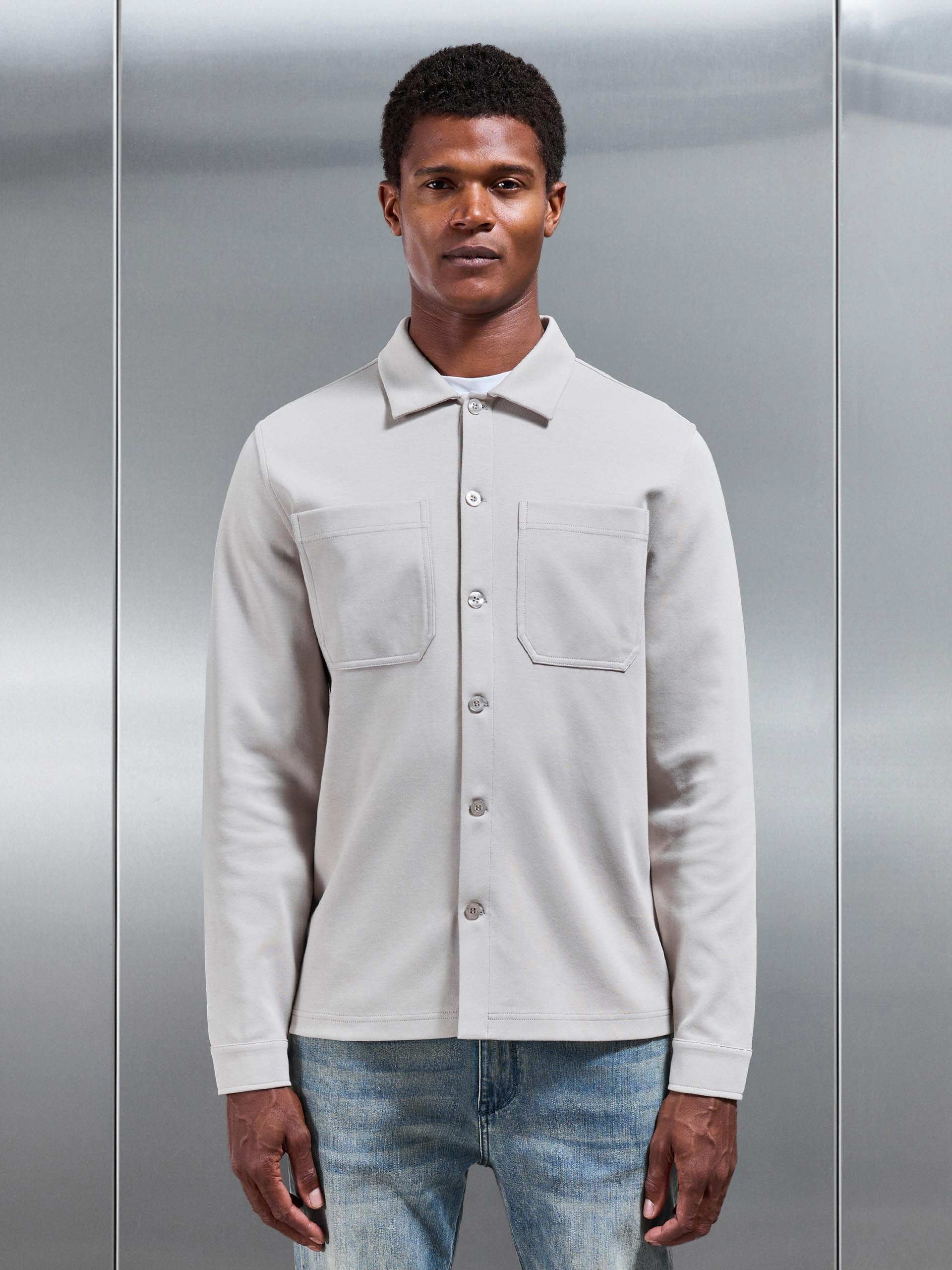 Mens Cotton Jersey Overshirt in Stone