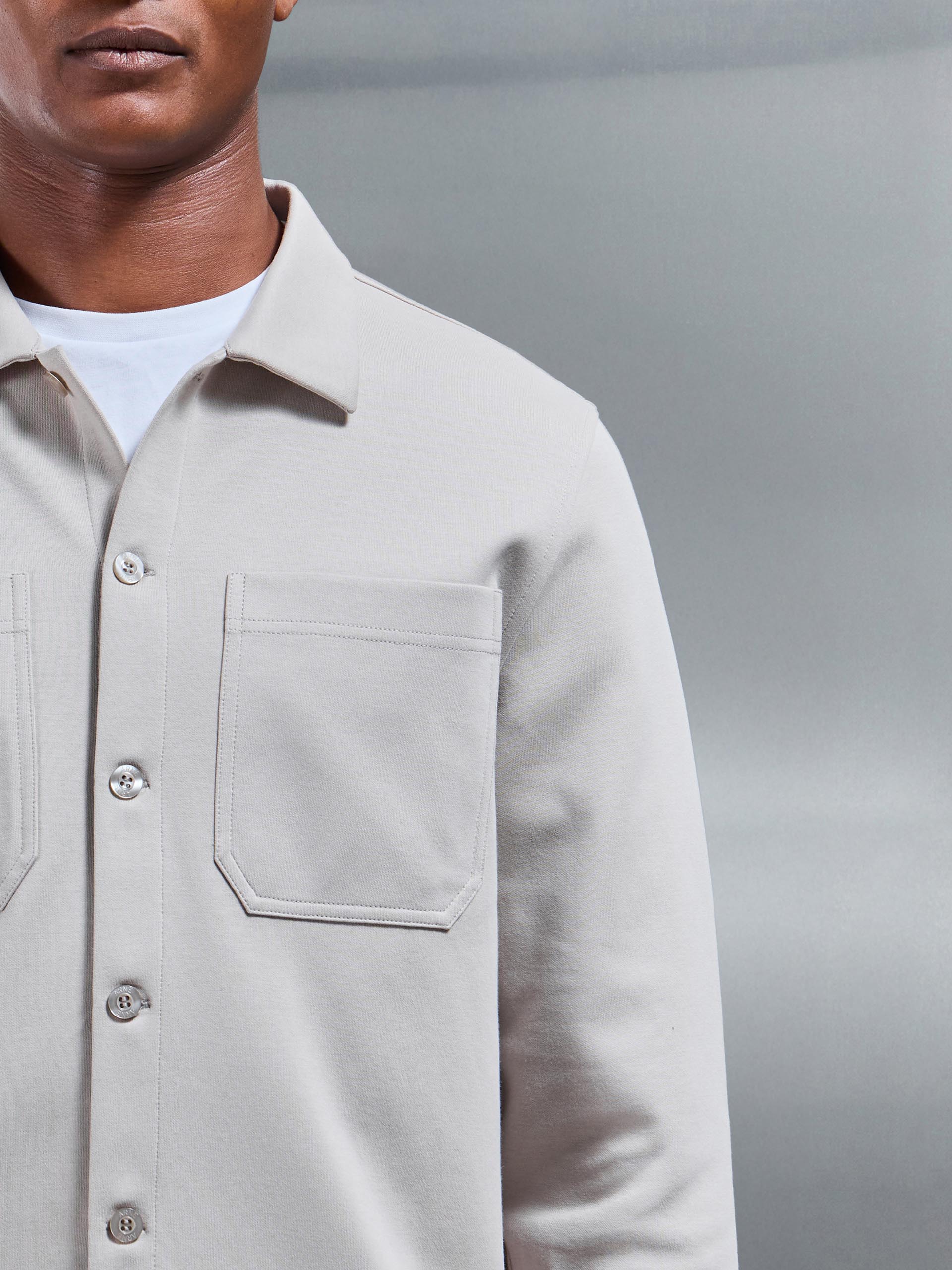 Mens Cotton Jersey Overshirt in Stone
