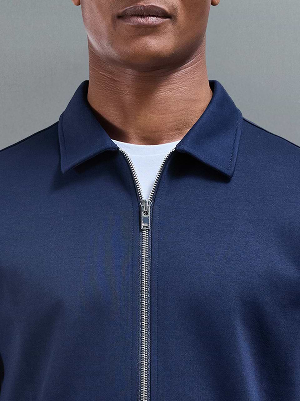 Cotton Jersey Zip Through Overshirt in Navy