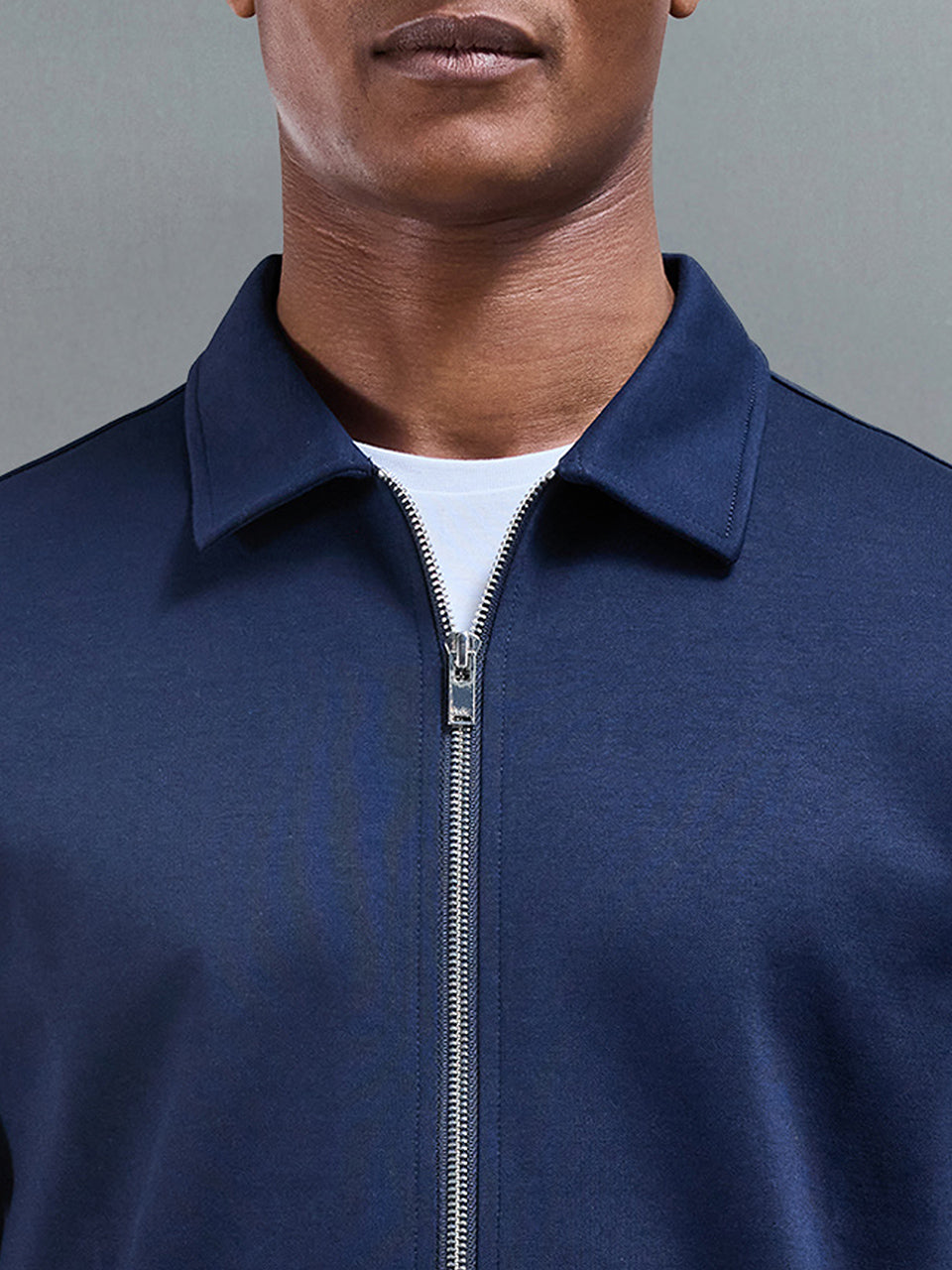 Mens Cotton Jersey Zip Through Overshirt in Navy