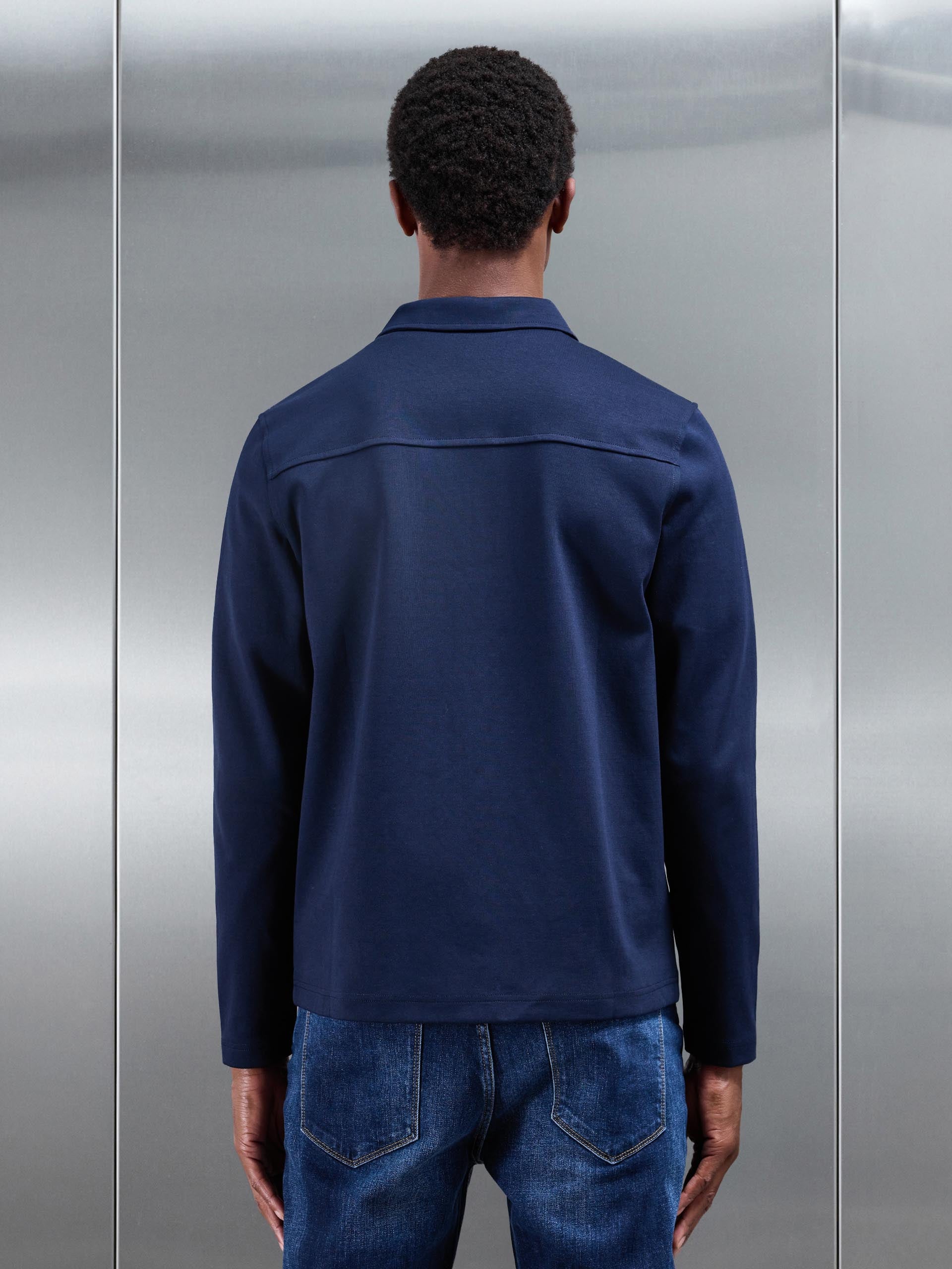 Mens Cotton Jersey Zip Through Overshirt in Navy