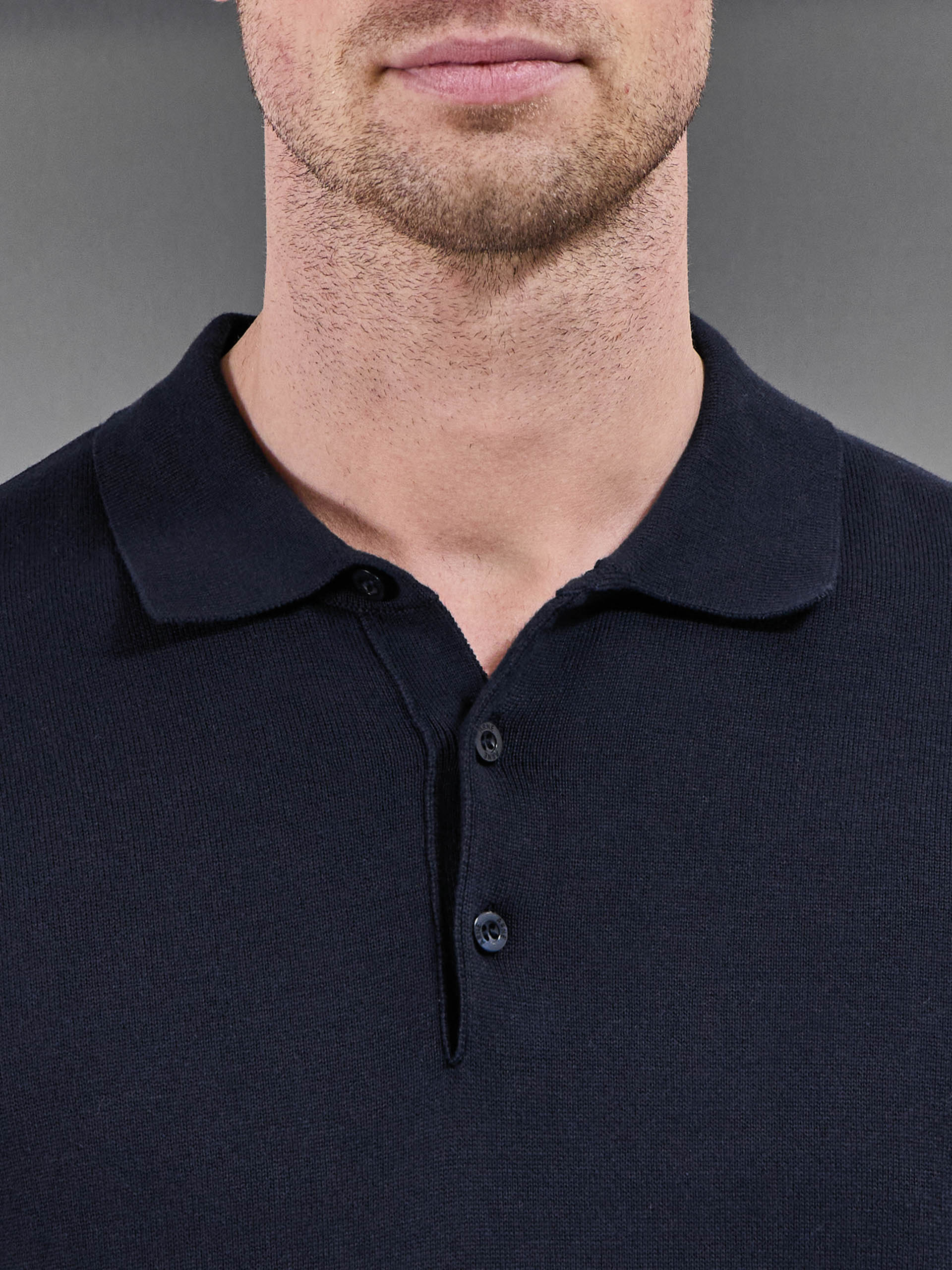 Mens Cotton Knitted Button Polo Shirt in Navy