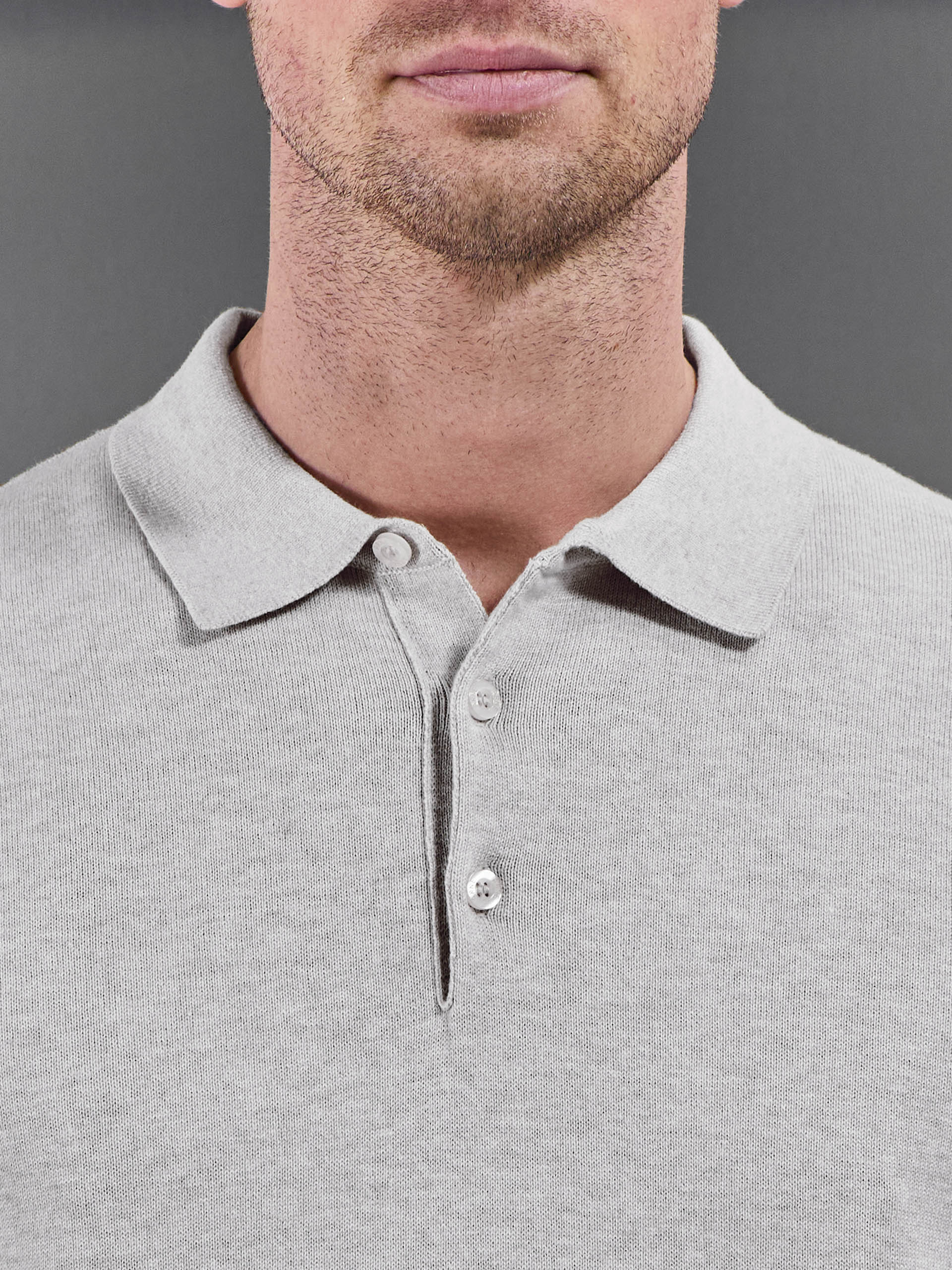 Mens Cotton Knitted Button Polo Shirt in Oatmeal